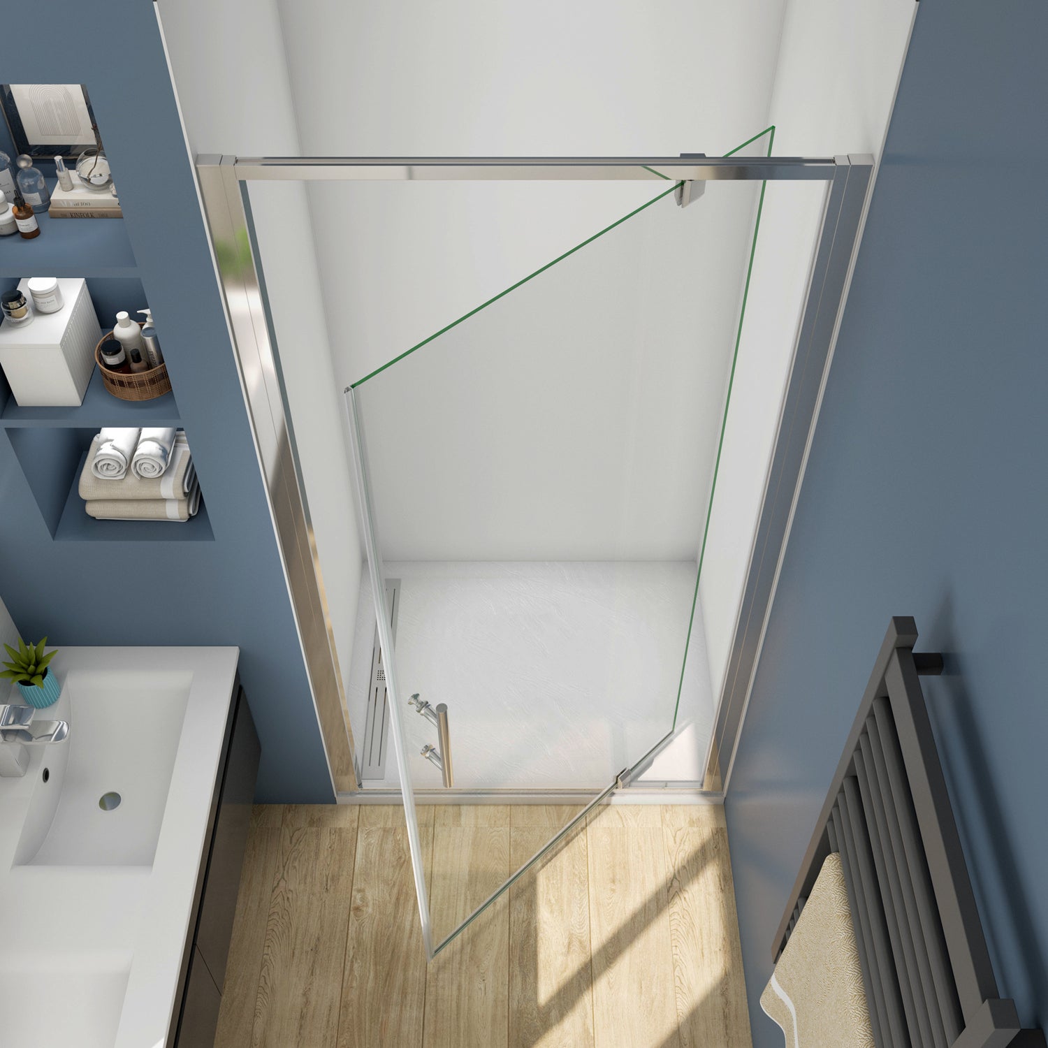 Porta Battente Per Nicchia 86x185 cm in Vetro Temperato Trasparente da 5mm Ingresso Totale Profilo Cromato - 2