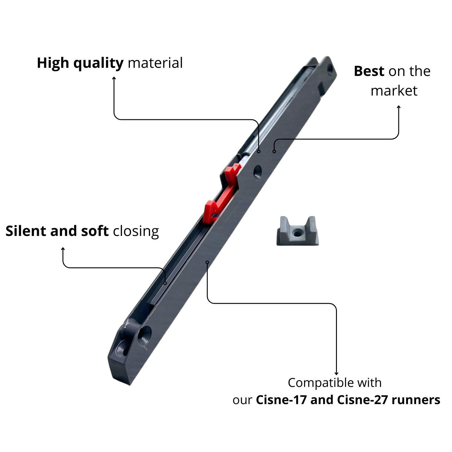 Ammortizzatore per Guide Scorrevoli Cisne H17 e Cisne H27 - Chiusura Soft Rallentata per Cassetti in Legno con Guide a Rulli Rotella - 3