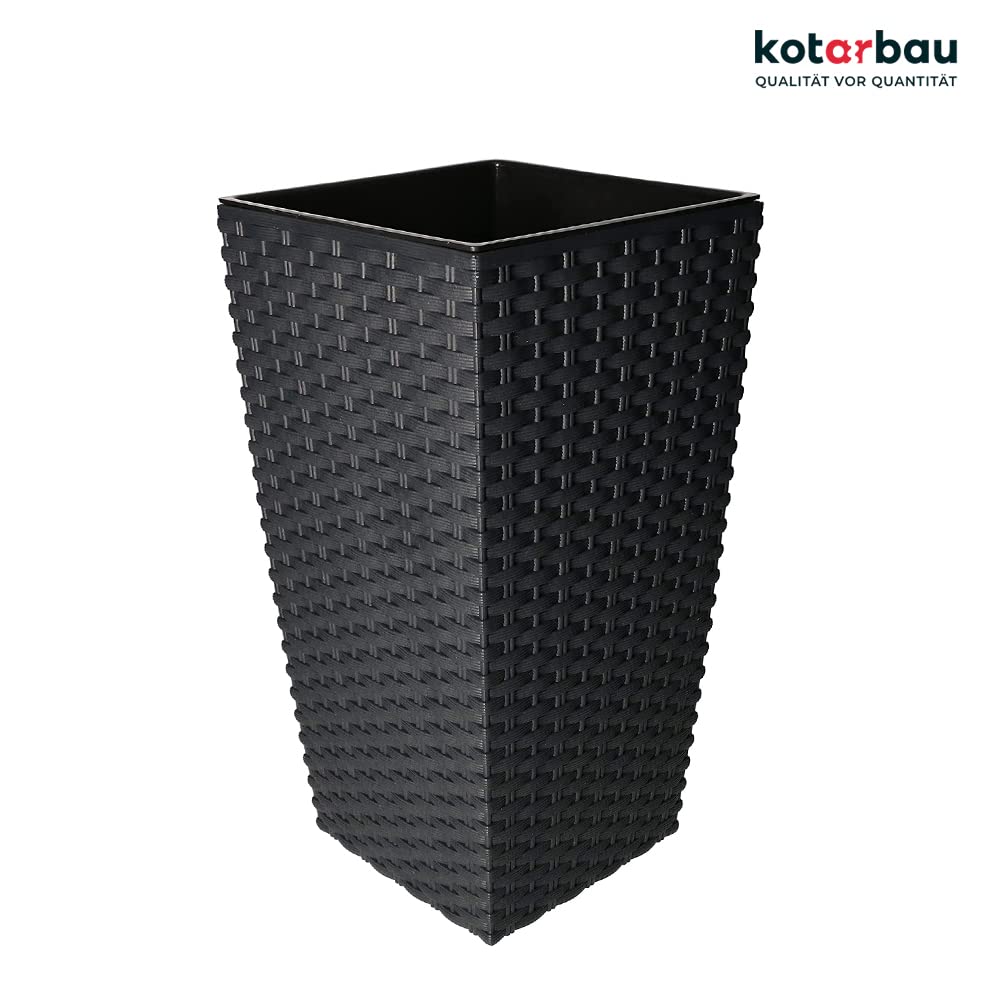 Pot de Fleurs Carré 170 x 170 x 324 mm - Design Rotin - Avec Pot Intérieur Anthracite - KOTARBAU - 6