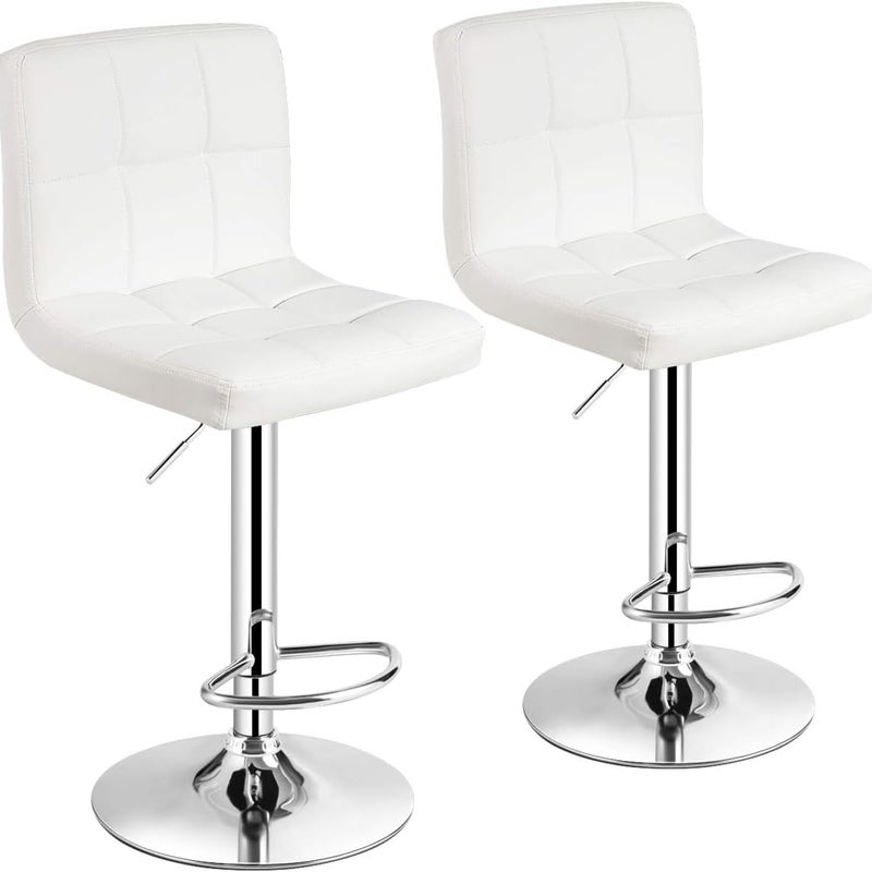 Zestaw 2 Stołków Barowych, Obrotowe Krzesła Barowe z PU, Regulowana Wysokość 65-85 cm, Chromowana Podstawa, Wysokie Krzesła do Wyspy Kuchennej, Białe