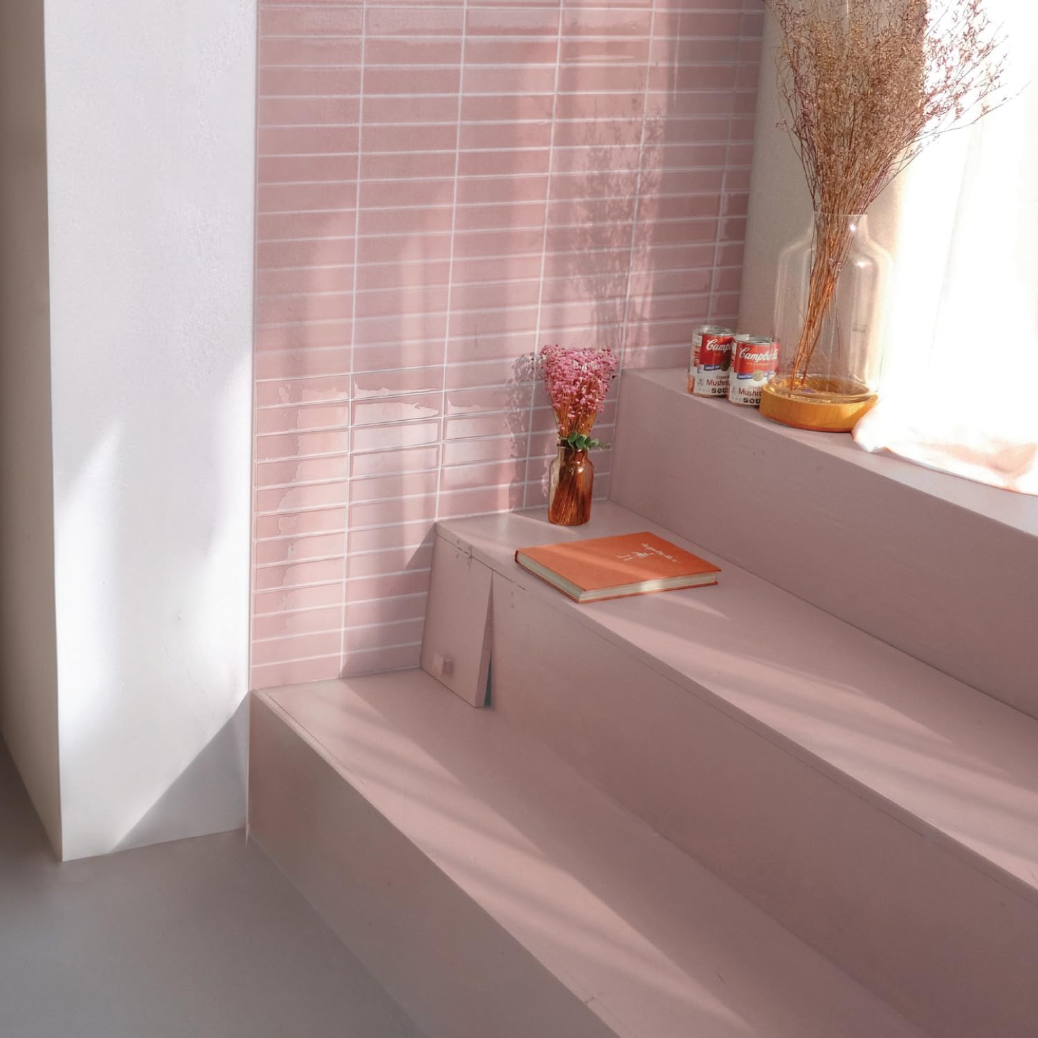 Crédence adhésive pour cuisine et salle de bain, sticker carrelage mural, carreaux rose autocollants, lot de 5 feuilles, 29 x 22.86 cm - 2