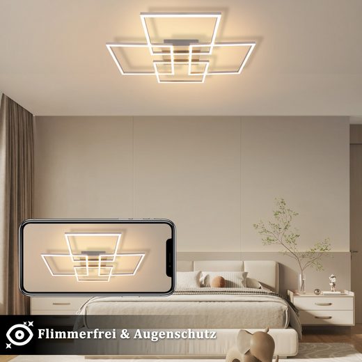 ZMH Srebrna prostokątna lampa sufitowa LED 72 cm 48 W do salonu i sypialni - 8