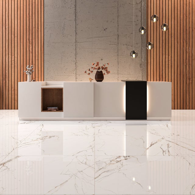 Carrelage sol poli effet marbre Neptune White 120x120 cm - Réflex Boutique