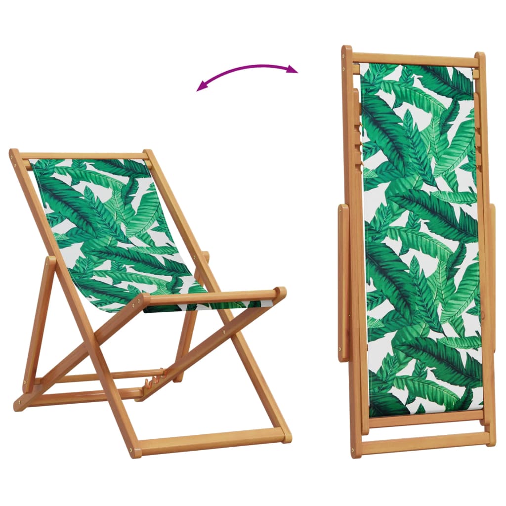 Chaise pliable plage motif de feuilles bois d'eucalyptus/tissu - 7