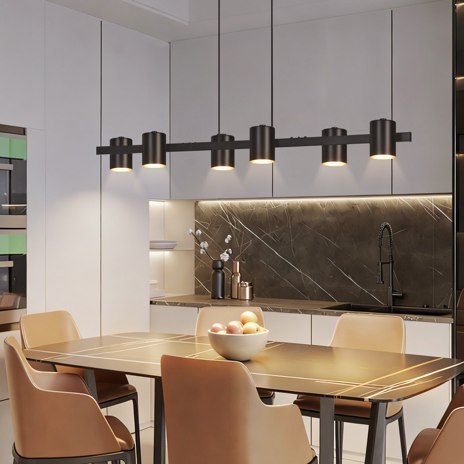 Lampă suspendată NETTLIFE 6 lumini negru auriu GU10, candelabru industrial modern pentru masa de sufragerie living bucătărie sufragerie (fără bec)