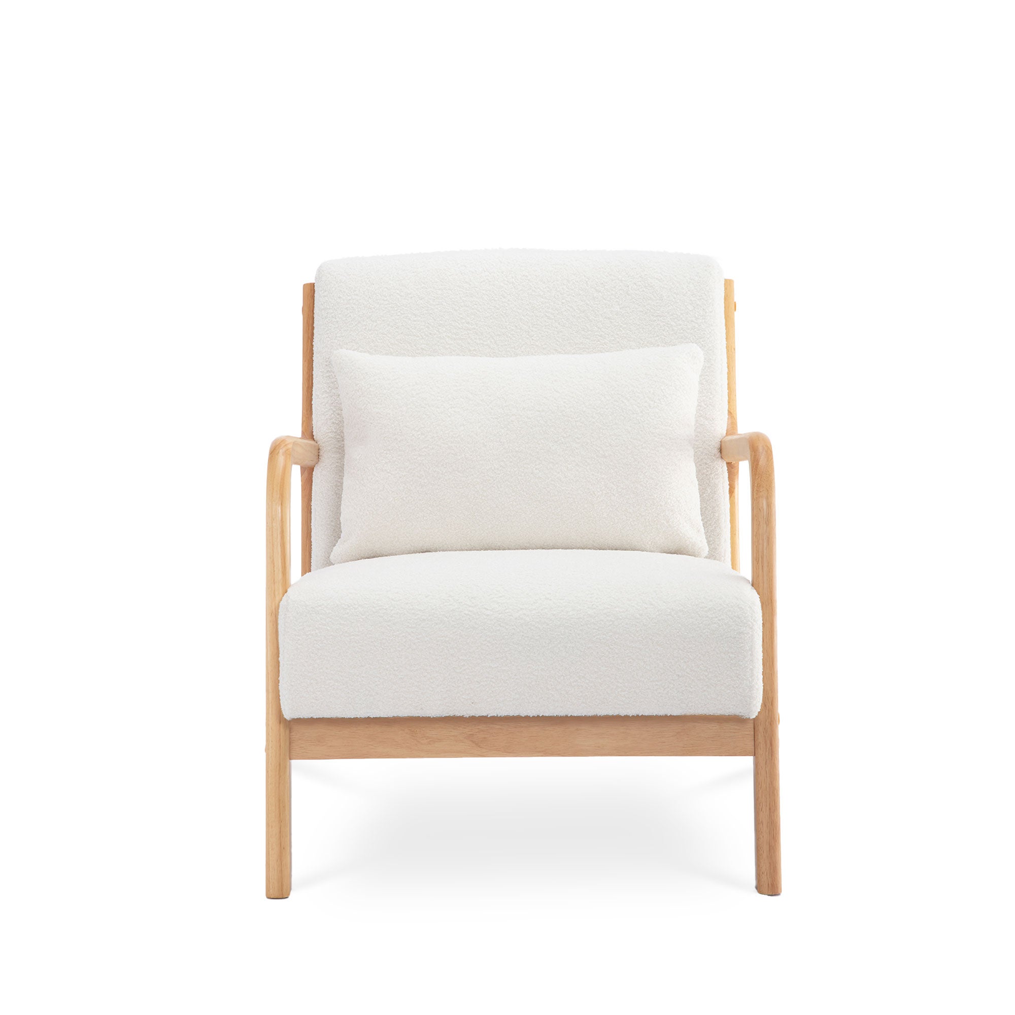 Fauteuil scandinave vintage MARIE bouclette blanc et bois - 3
