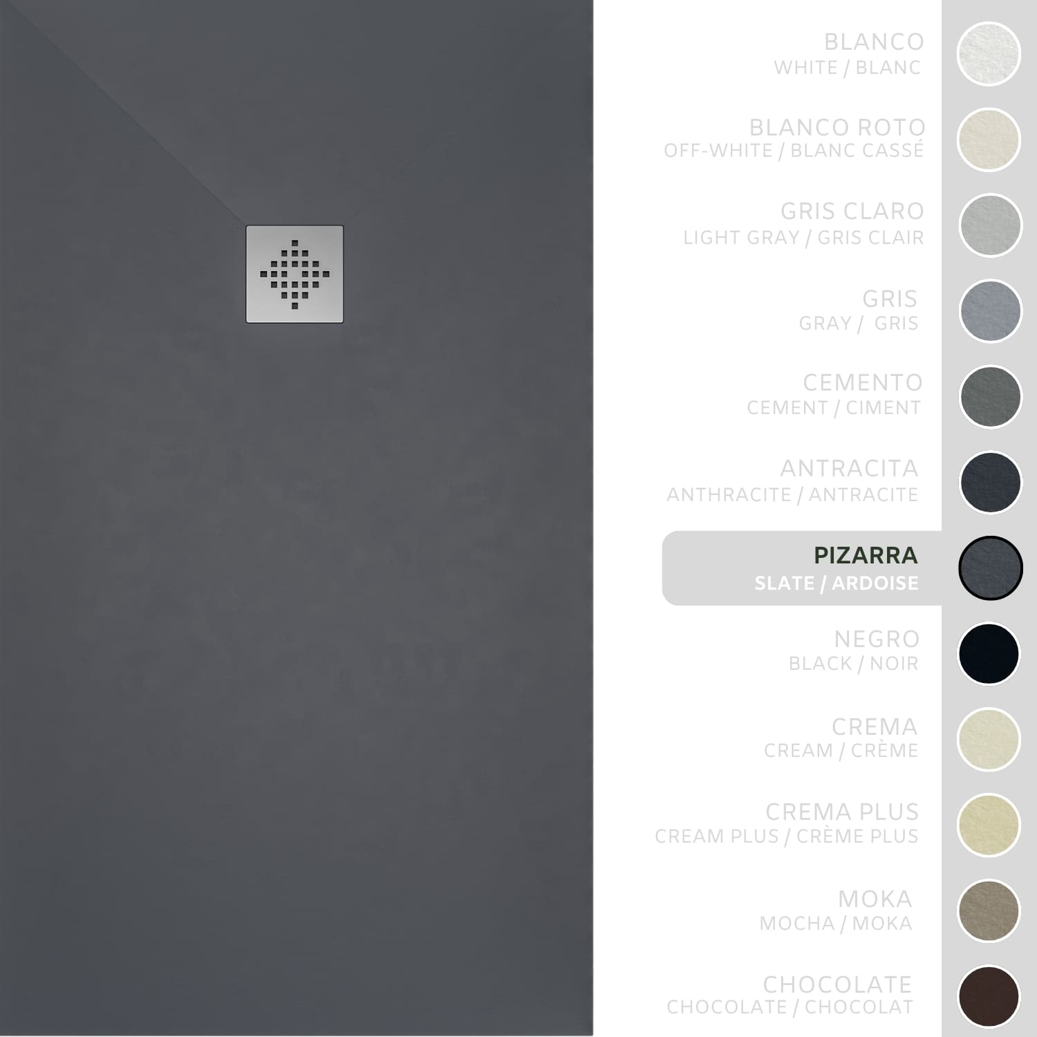 SOULHOME Brodzik prysznicowy– Żywica– Gel Coat– Gładka/Kamienna tekstura – Antypoślizgowy – Kolor łupkowy – 170x75- Niski 3 cm– Standard