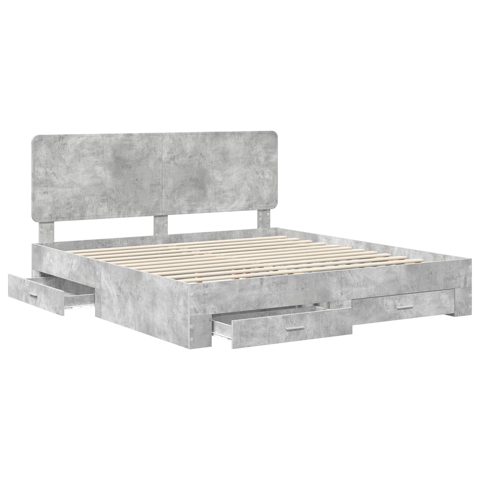 Cadre de lit gris béton 200 x 200 cm panneau de bois - 5