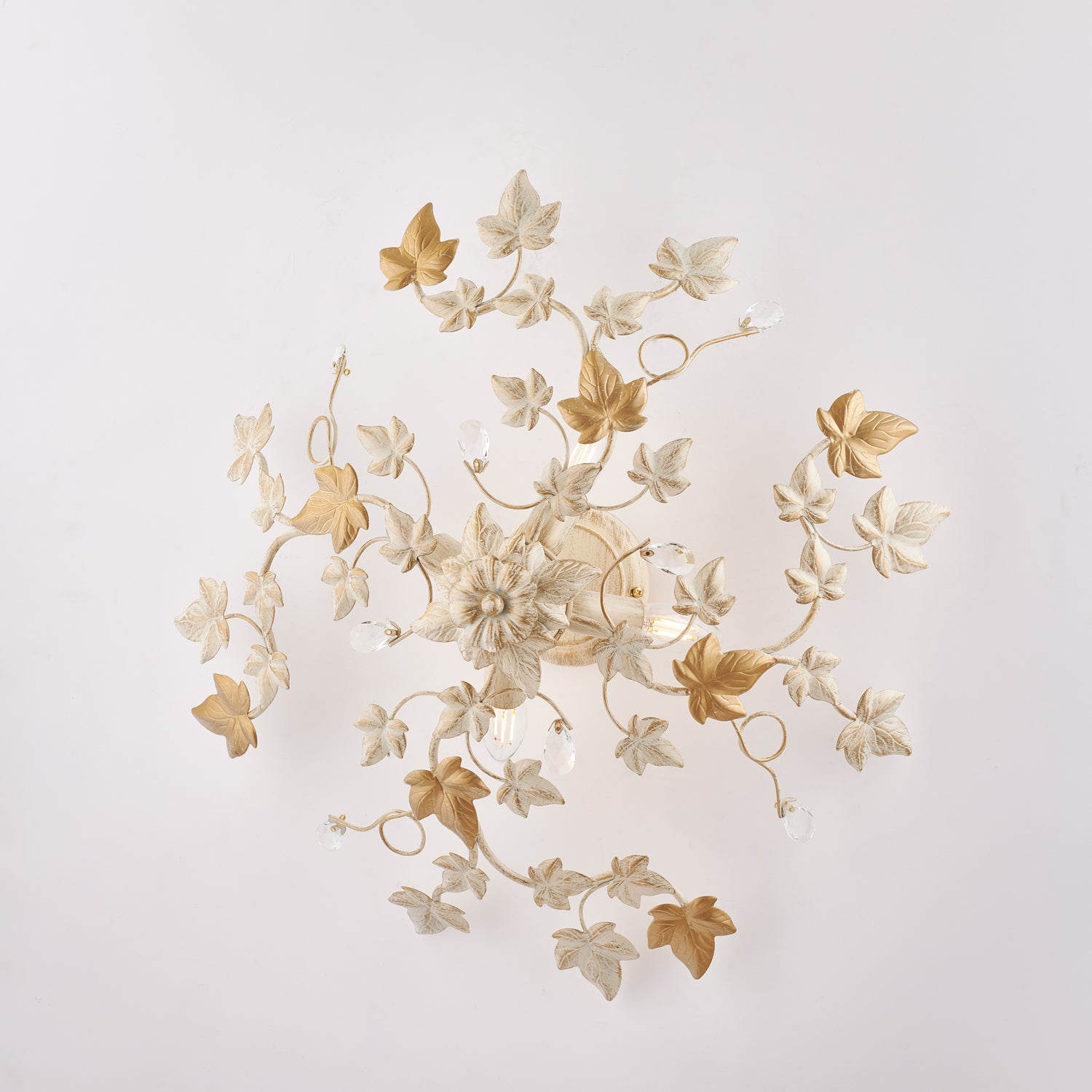 Edera Plafonnier en fer laqué ivoire décor or antique et strass cristal 4 lumières H.22 d.60 BL50-PL4-AV - 2