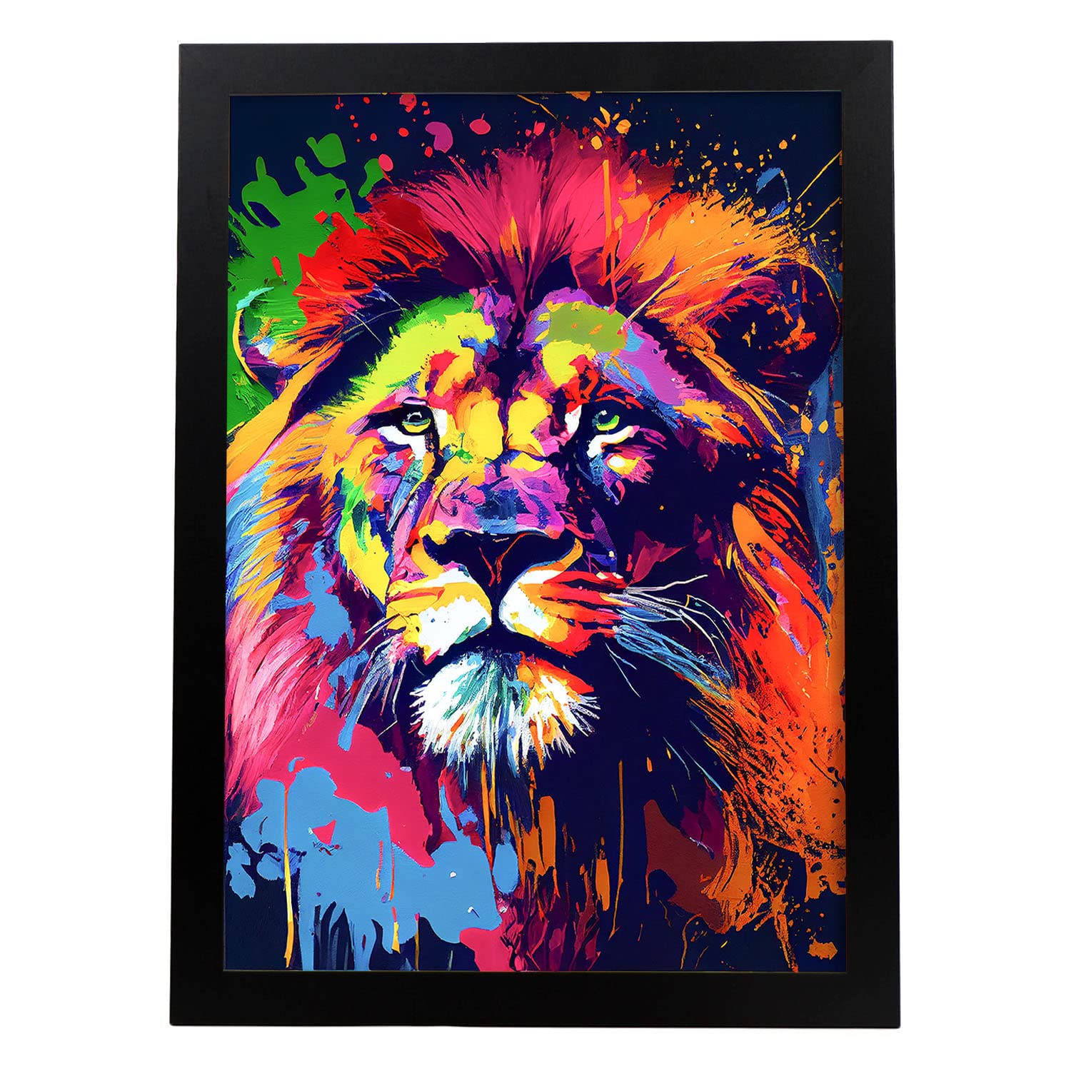 Nacnic poster de león estilo retrato coloridas ilustraciones de animales en acuarela impresiones artísticas modelo 1 a3 con marco negro