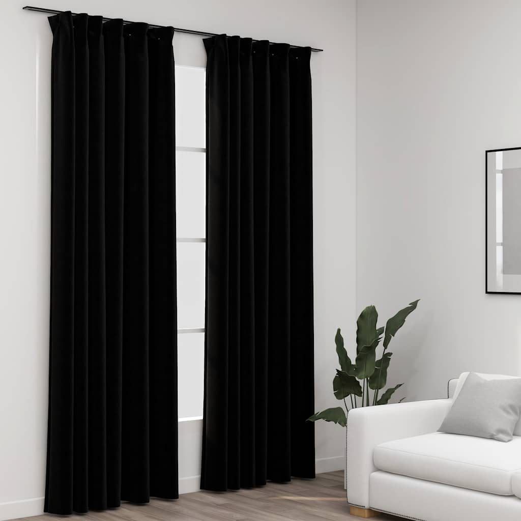 Zasłony stylizowane na lniane, 2 szt., czarne, 140x245 cm vidaXL
