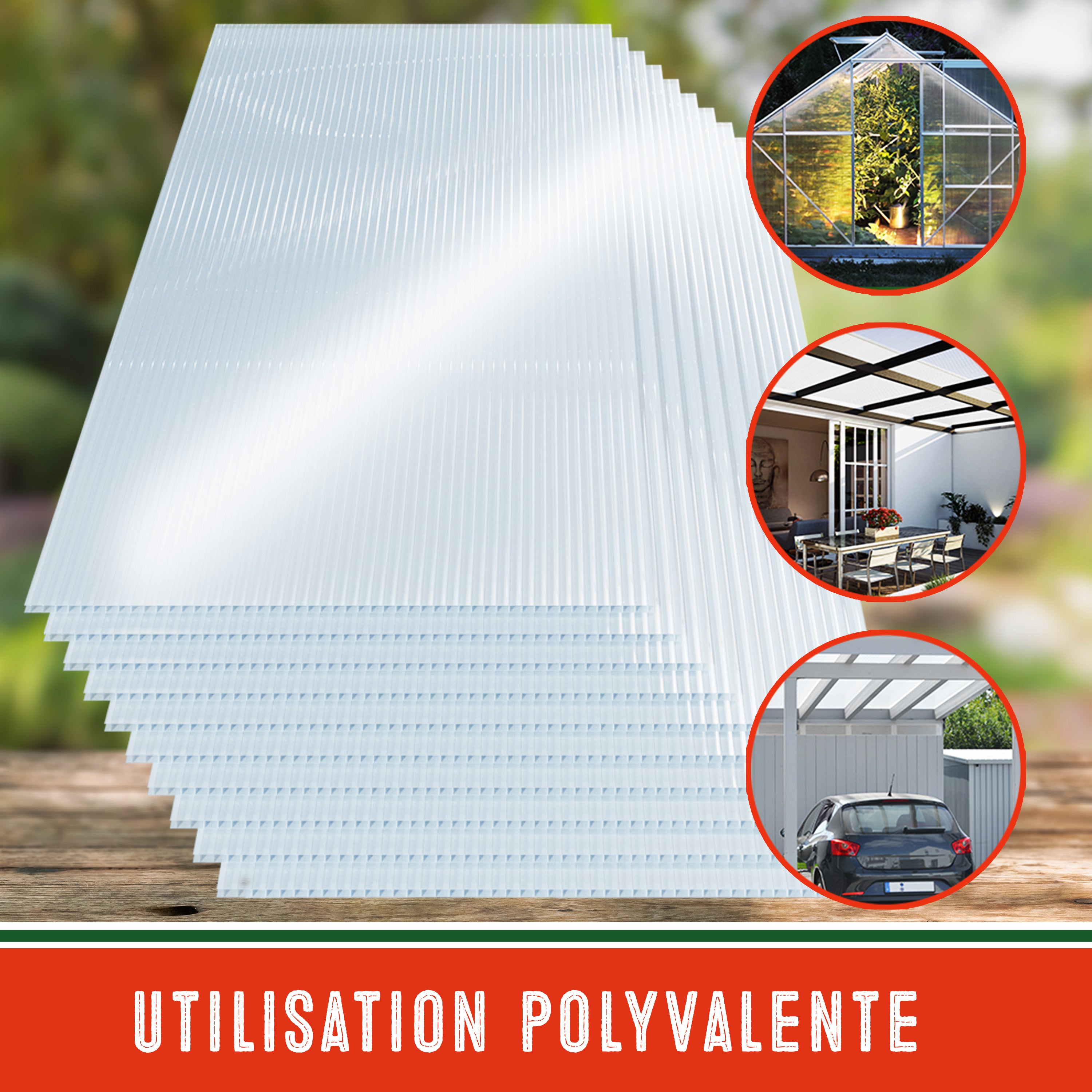 GARDEBRUK® 14x Plaques de polycarbonate creux 4mm 121x60,5cm 50 clips vitrage serre de jardin 10,25m² résistant UV double paroi isolante alvéolaire - 4