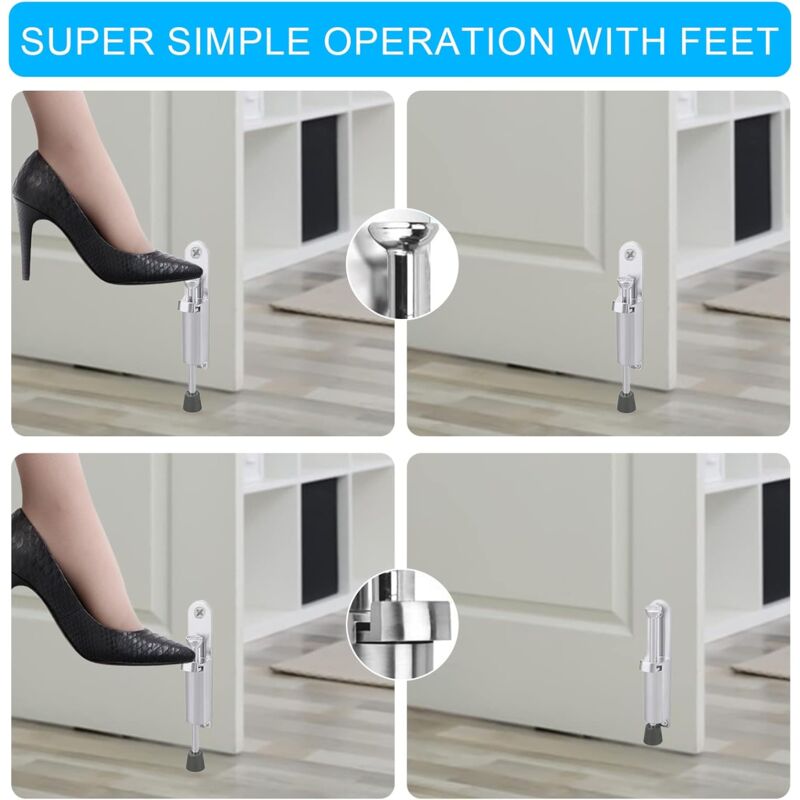 Arrêt de Porte avec Commande au Pied Réglable Bloque Porte Sol Inoxydable Butée de Porte Ressort avec Vis Support de Stop Porte (Argent) - 3