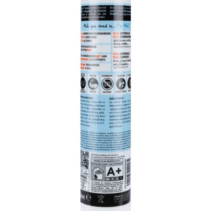 Mastic colle polymère hybride Fix ALL Crystal 290ml - SOUDAL - 110980 - 6