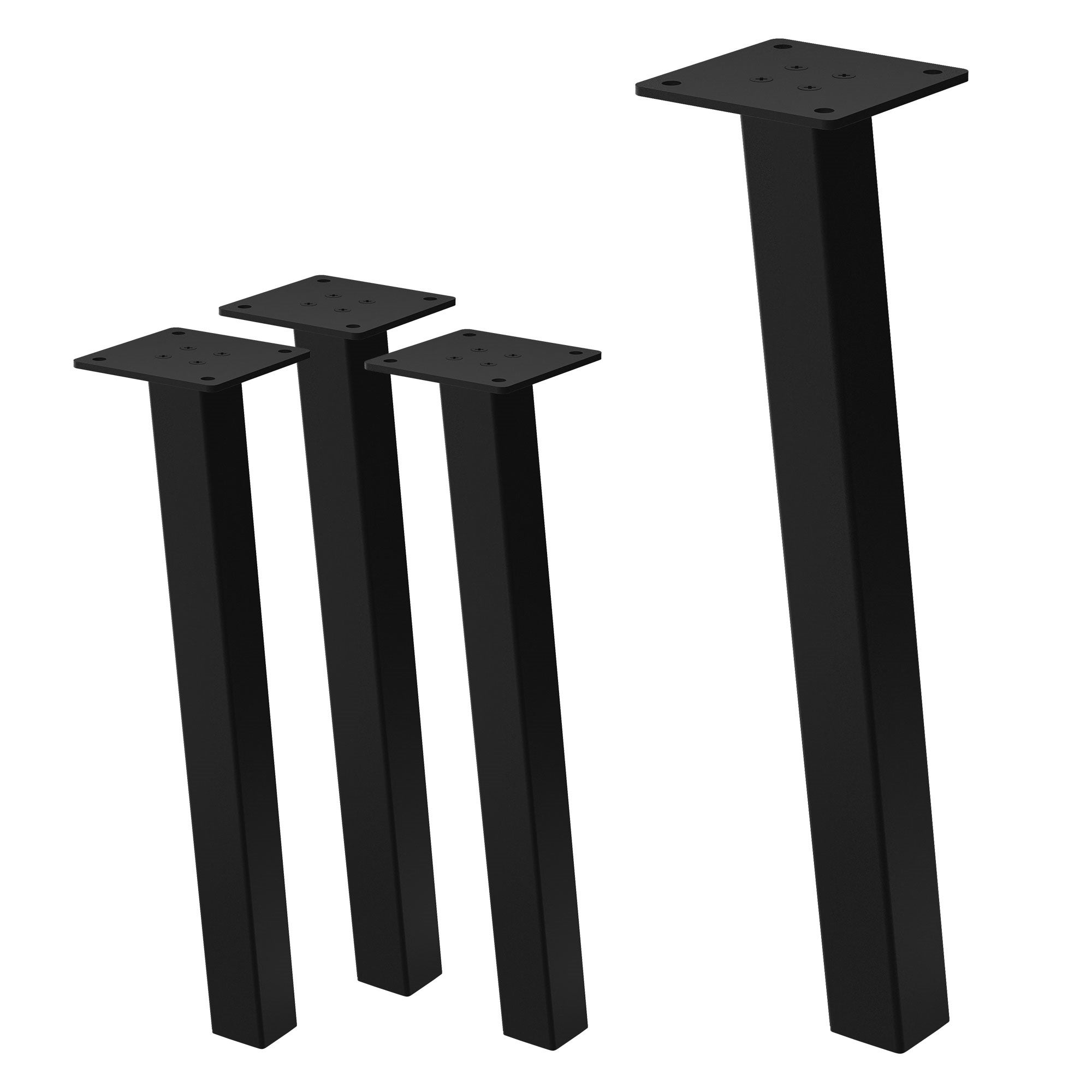 ML-Design zestaw 4 nóg meblowych 42 cm czarny polysk stal lakierowana proszkowo kwadratowy profil 4x4 cm kąt 96° i-kształt do stolików kawowych i ław