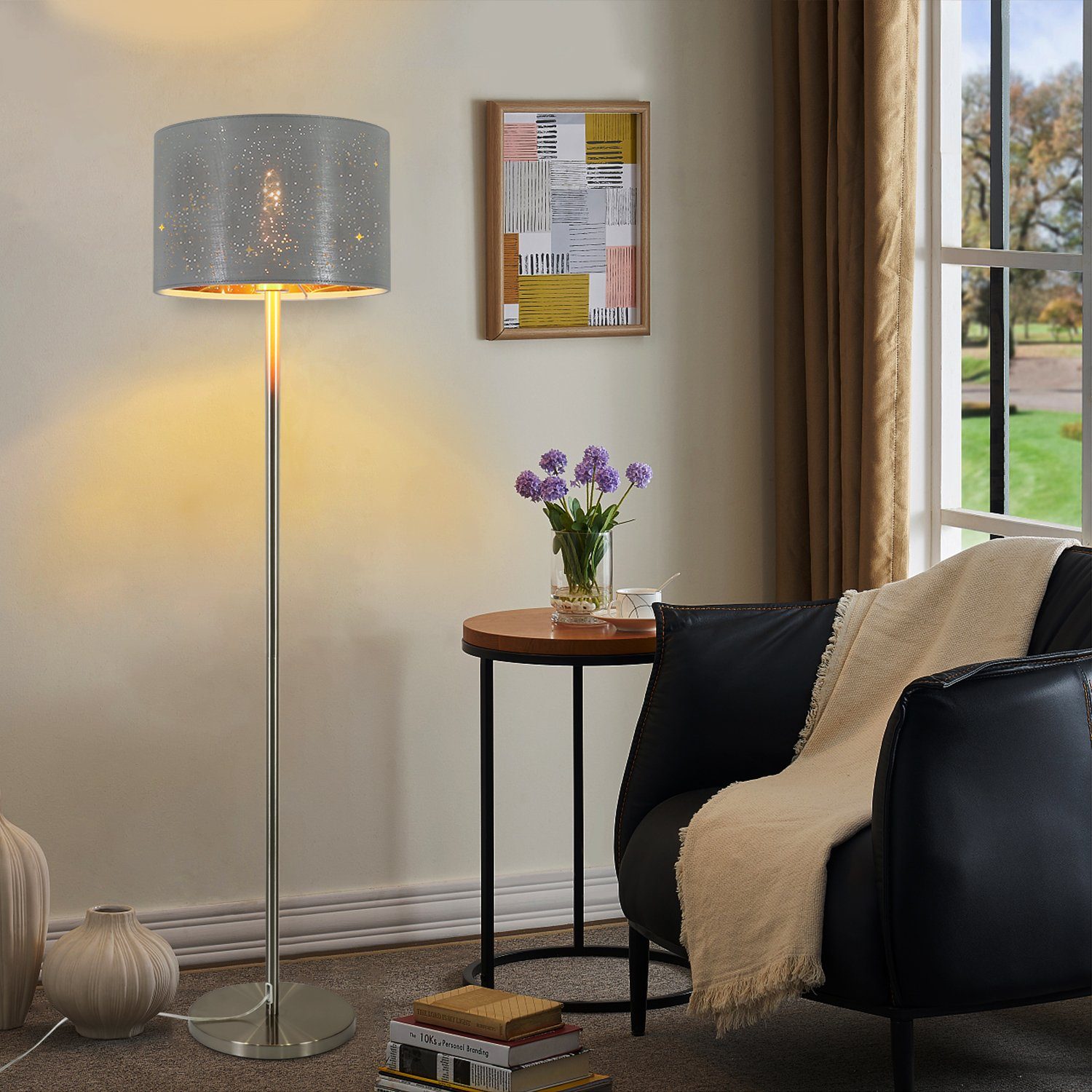 Lampada Da Terra Moderna Con Braccio Per Lettura – Colore Argento Opaco E Paralume In Tessuto Grigio Da 40 Cm, Perfetta Per Soggiorno E Studio - 3