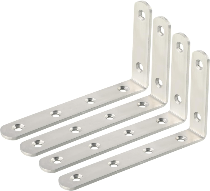Wsporniki półki L wsporniki ścienne do półek drewnianych solidne wsporniki półki 125 mm x 75 mm wykończenie ze stali nierdzewnej szczotkowanej 4 szt