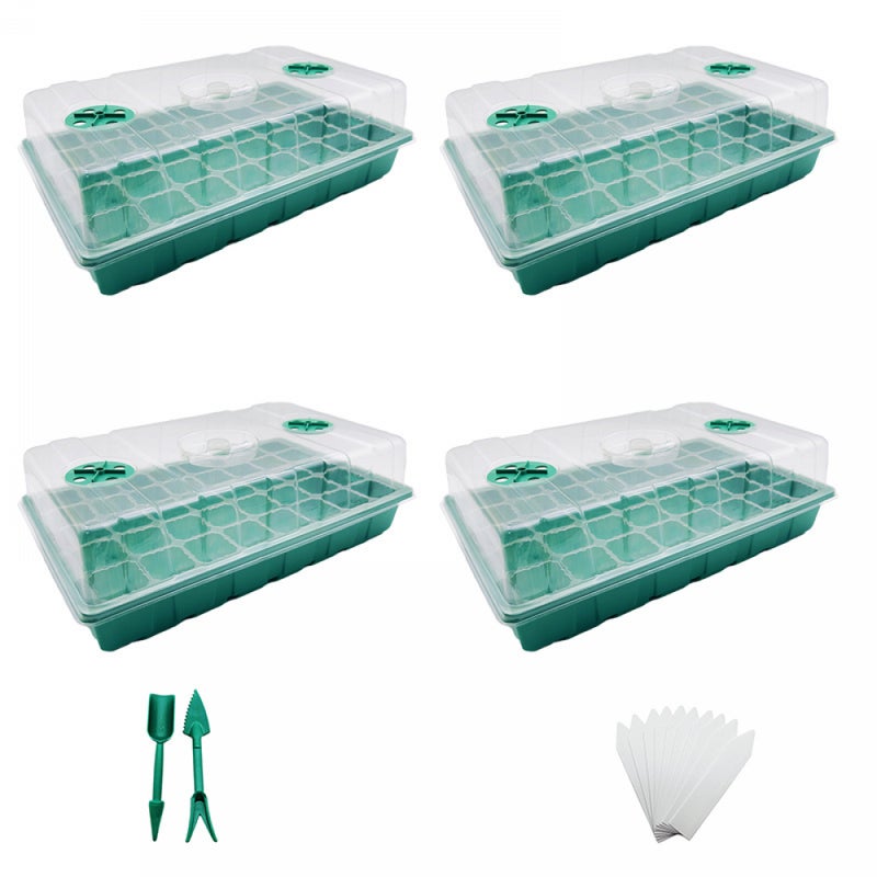 Miniaturowa szklarnia do roślin, tacka na sadzonki do wnętrz z podniesionymi pokrywkami, pojemnik na sadzonki do szkółki, 4 sztuki, 160 komór