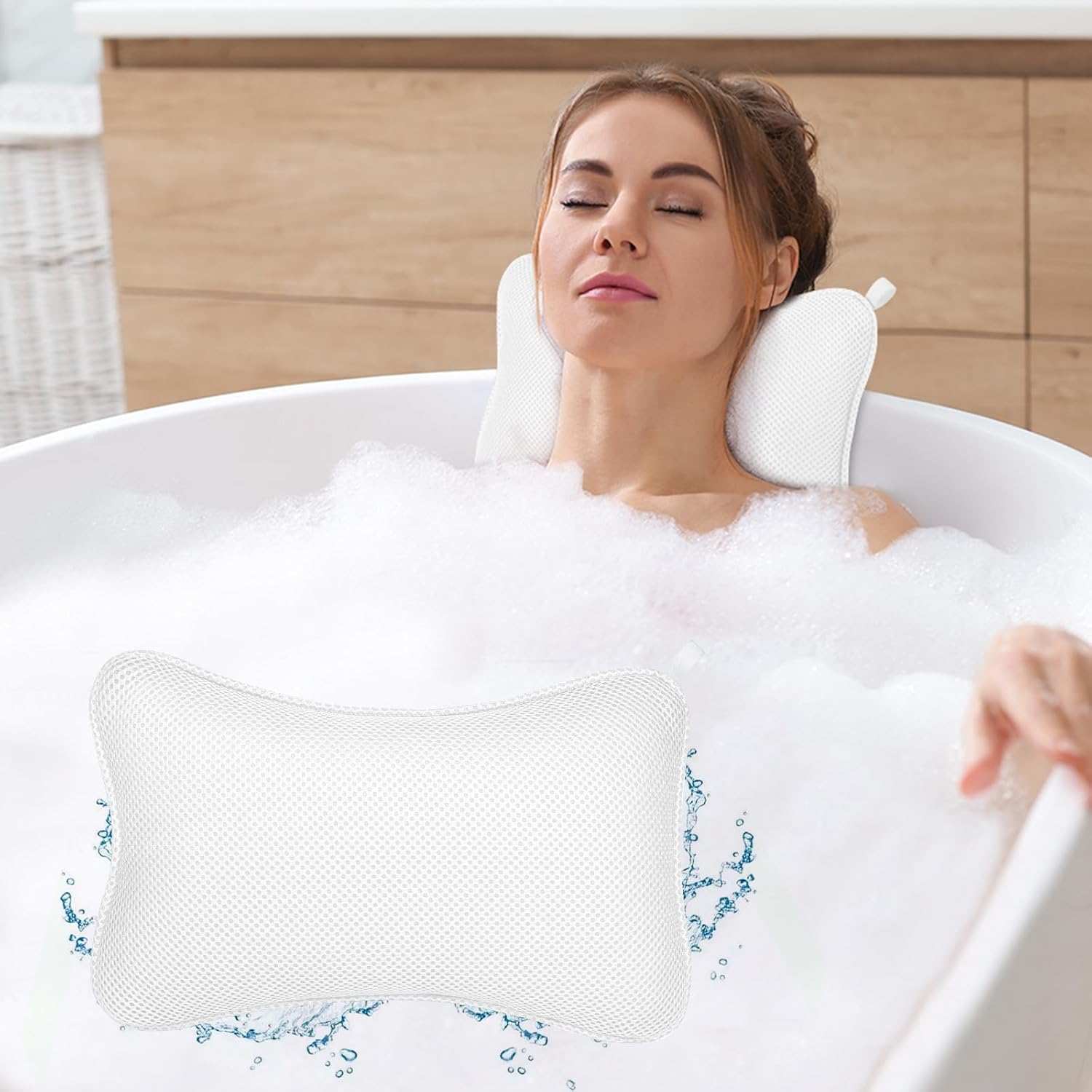Coussin De Baignoire Ergonomique 4D Air Mesh – Gris, Anti-dérapant Avec 6 Ventouses, Soutien Complet Tête Cou Dos