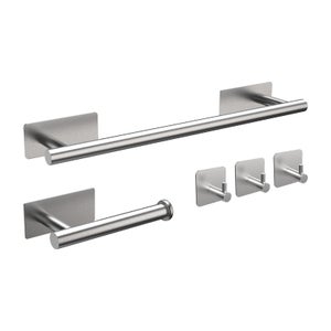 Set Accessori Bagno 5 Pezzi | Barra Portasciugamani 60 Cm + Portarotolo + Anello + Gancio | Acciaio Inox