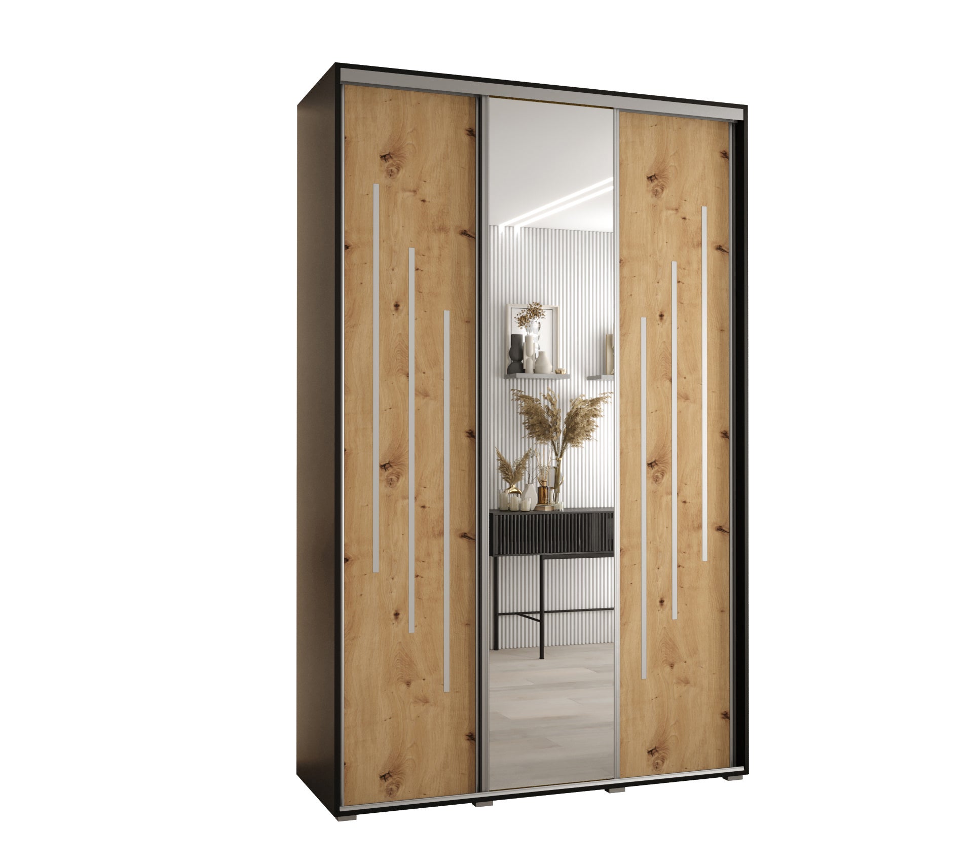 Szafa przesuwna z lustrem wysoka Davos 9 160 x 45 x 235,2 cm czarny + artisan + u. srebrny - Abiks Meble