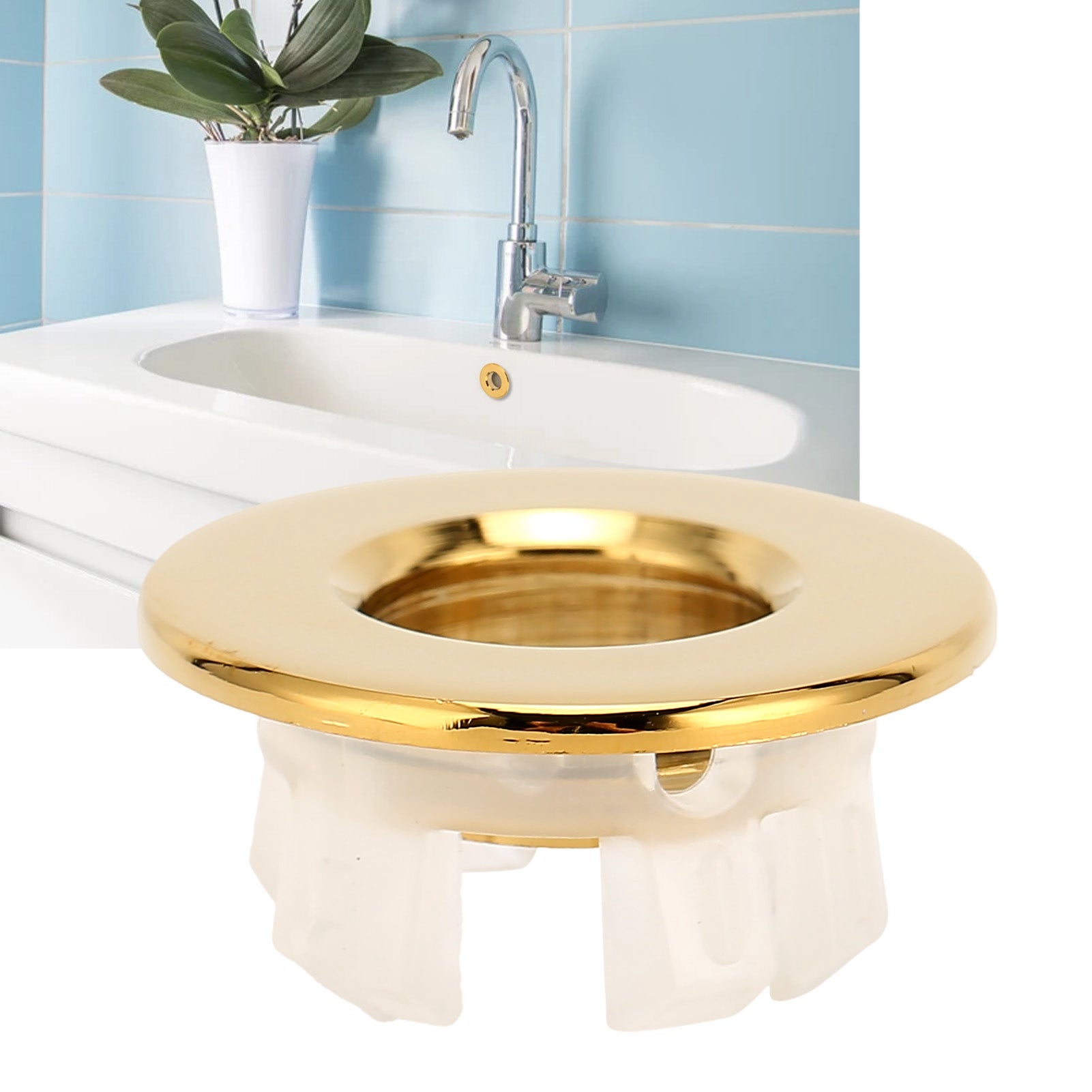 Cache trop-plein lavabo doré en laiton Ø3 cm Cache trou évier salle de bain cuisine décoratif anti-corrosion - 6