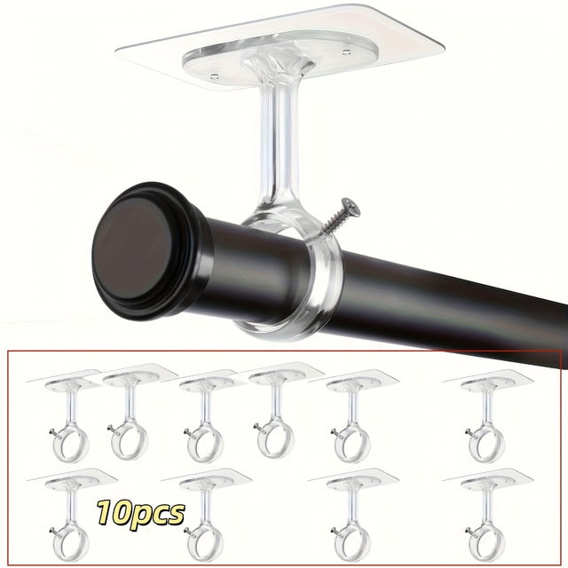 Rail Rideaux Plafond Supports Tringle à Rideaux Sans Perçage - Lot De 4, Transparent (adhésif Puissant) Support Tringle Adhesif
