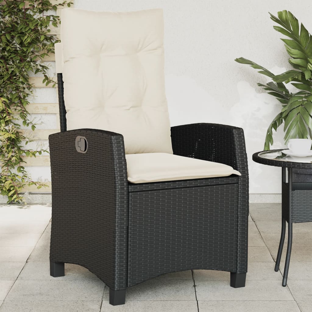 Chaise inclinable de jardin avec coussins noir résine tressée | Leroy ...