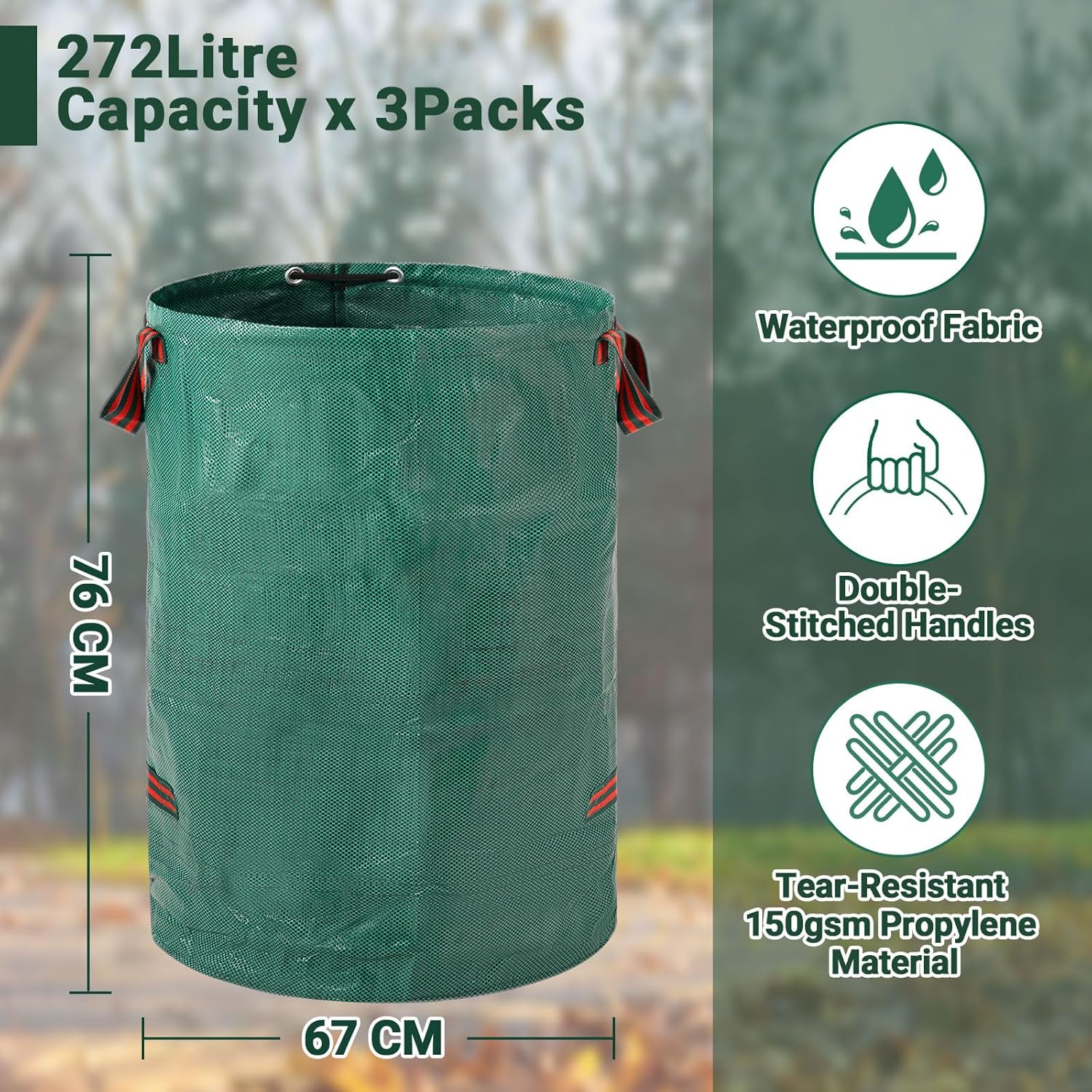 Velway Sacchetti riutilizzabili per rifiuti da giardino, confezione da 2