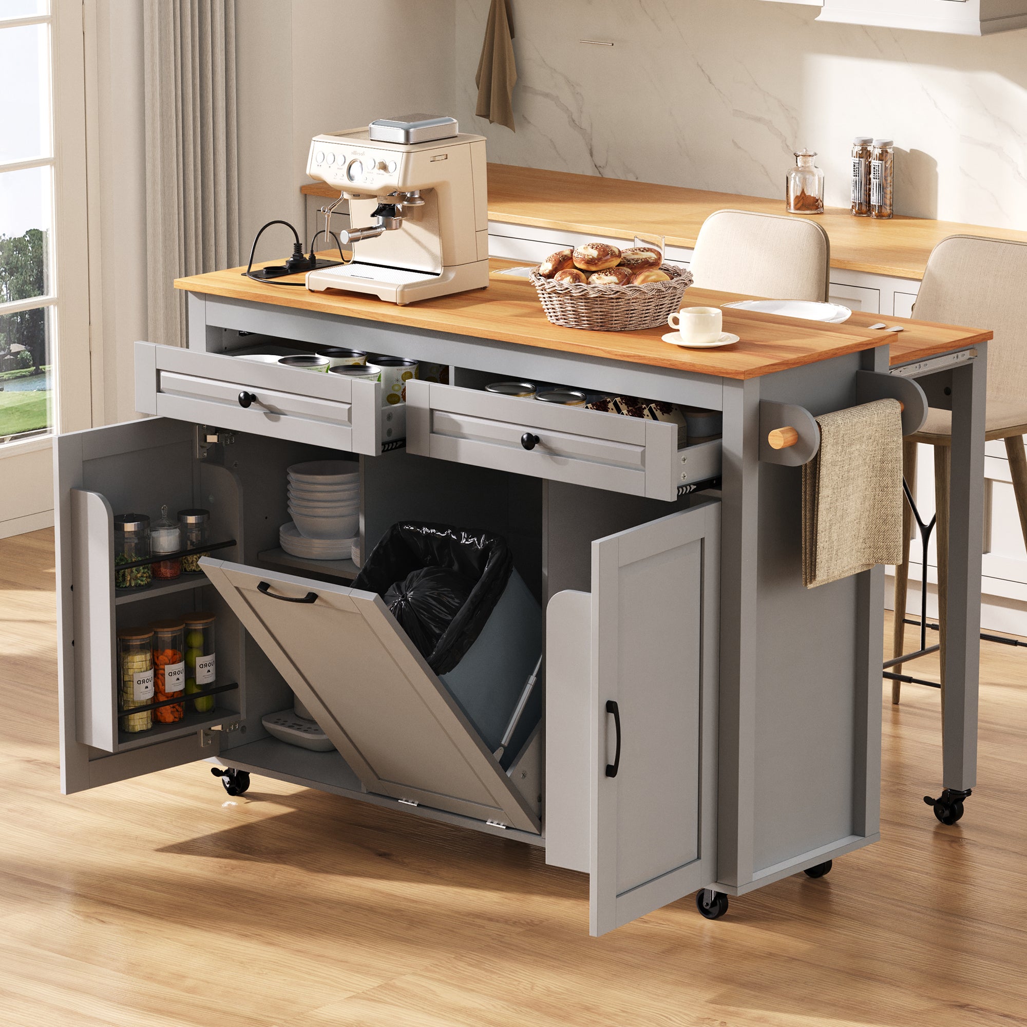 Îlot central de cuisine avec avec prises, meuble multifonction avec ...