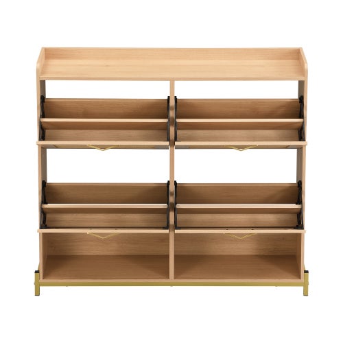 Élégant meuble à chaussures en bois avec portes en rotin – 4 portes, structure métal, étagère supérieure, rangement organisé. - 9