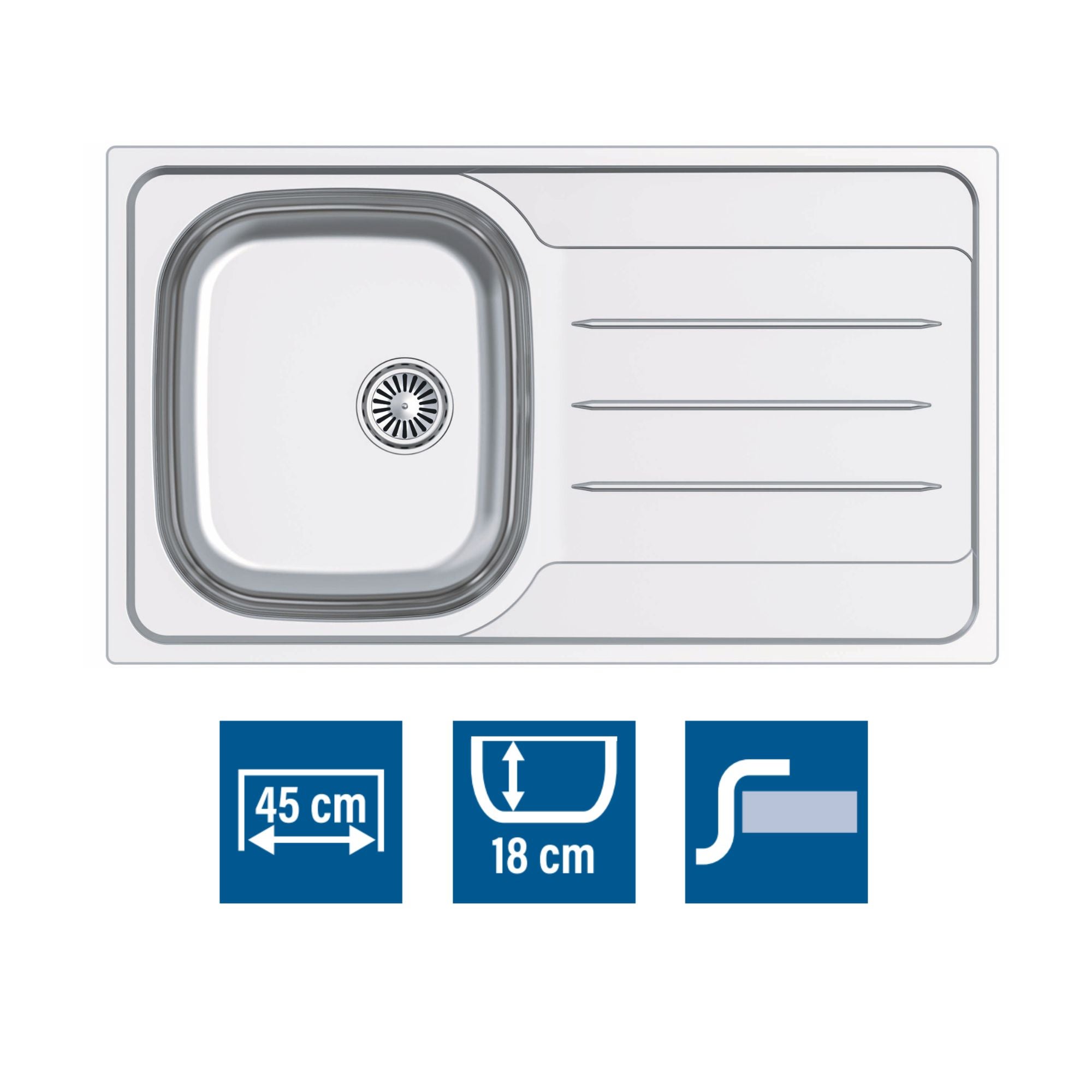 Cata  Fregadero Sobre Encimera Cdp-1Rev Cubeta Cuadrada Y Escurridor 86X50 Cm Grosor 0,8 Mm Base Absorbente Acero Inox Accesorios Incluidos Color Inox , Leroy Merlin