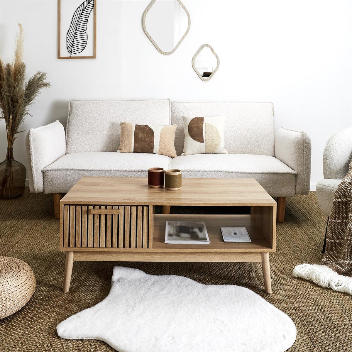 PAJAN - Table Basse 1 Tiroir Effet Bois avec Tasseaux - 5