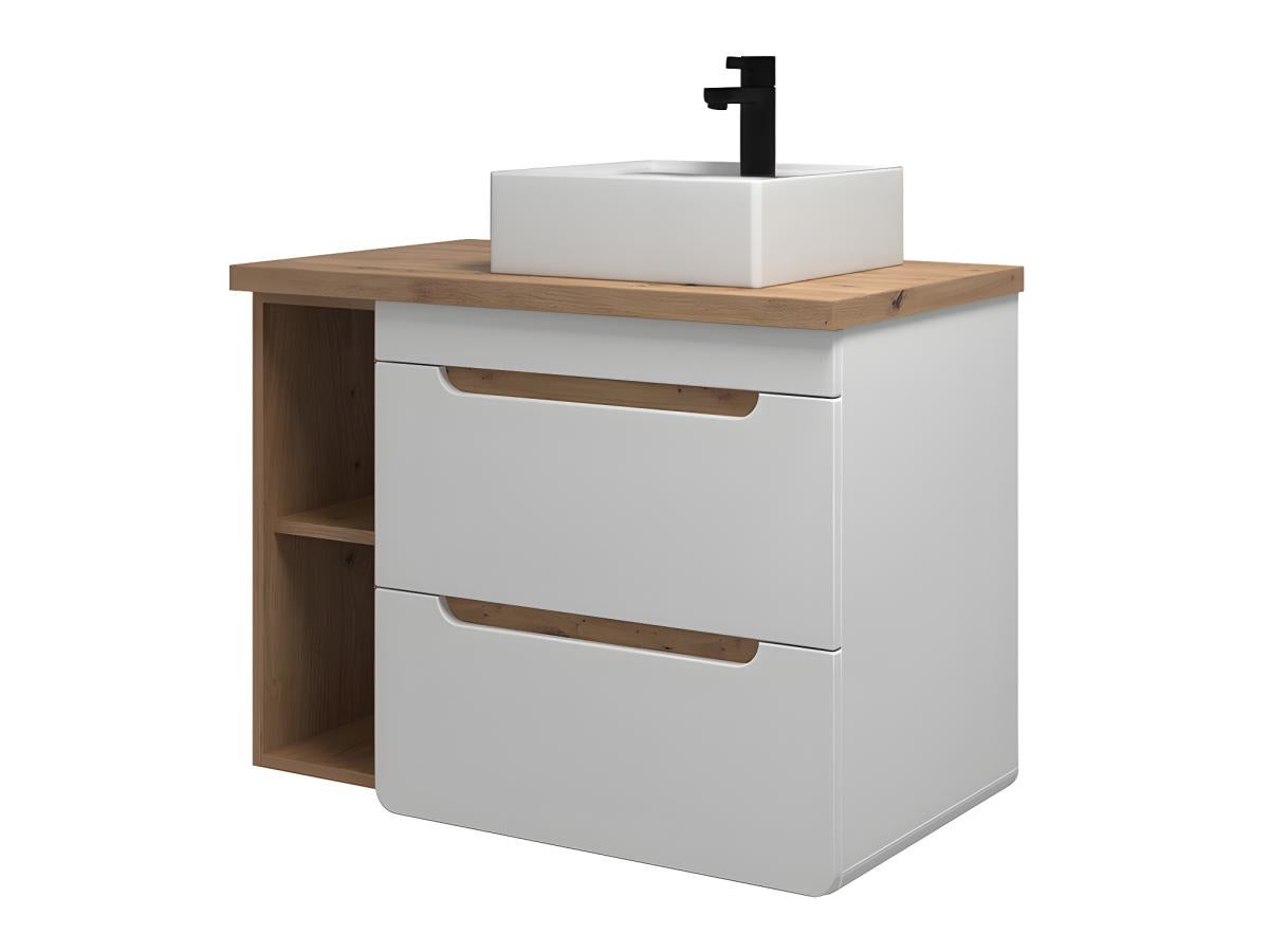 Meuble de salle de bain suspendu simple vasque et niches - Coloris naturel et blanc - 80 cm - ARUBA - 6
