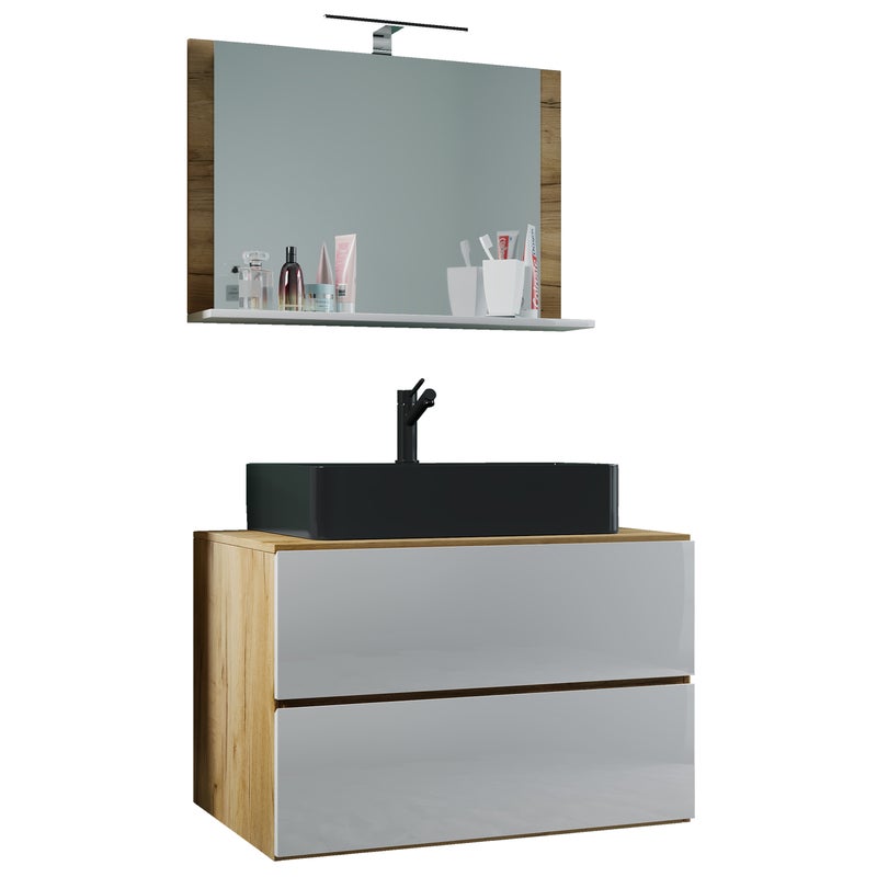 umywalka do mebli łazienkowych Lendas Dąb miodowy / Biały W. 124 x S. 80 x G. 52 cm