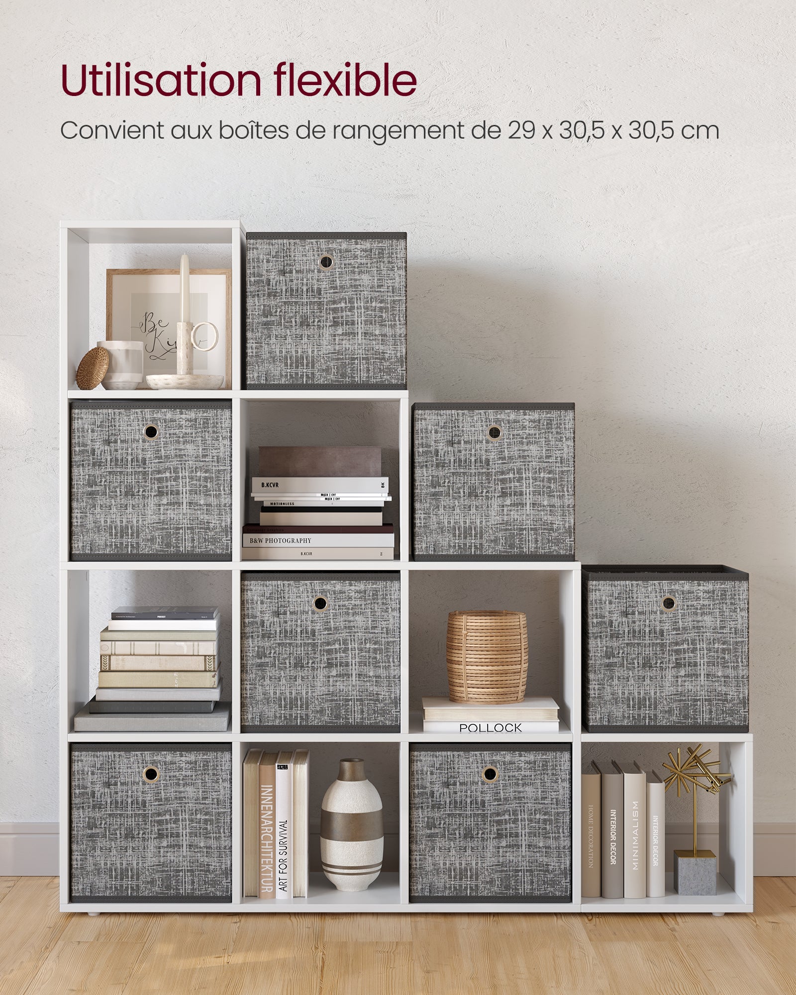 VASAGLE Bibliothèque à 10 Compartiments, Étagère avec Casiers Ouverts, Meuble de Rangement, 29 x 129,5 x 129,5 cm, Blanc - 5