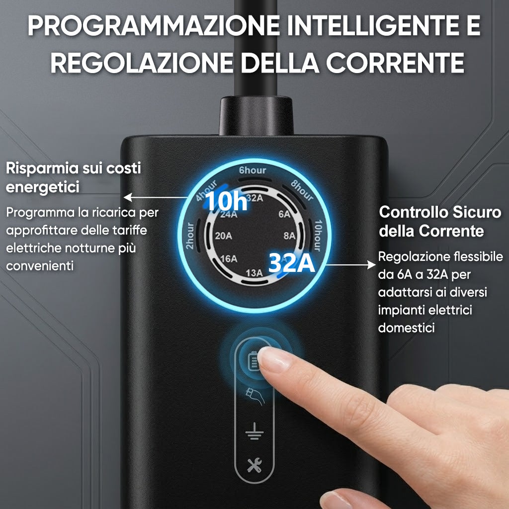 Carregador portátil para veículos elétricos JUNSUN 7kW – 32A monofásico, cabo 8m Tipo 2, IP67, corrente ajustável 6-32A, carregamento programável - 4