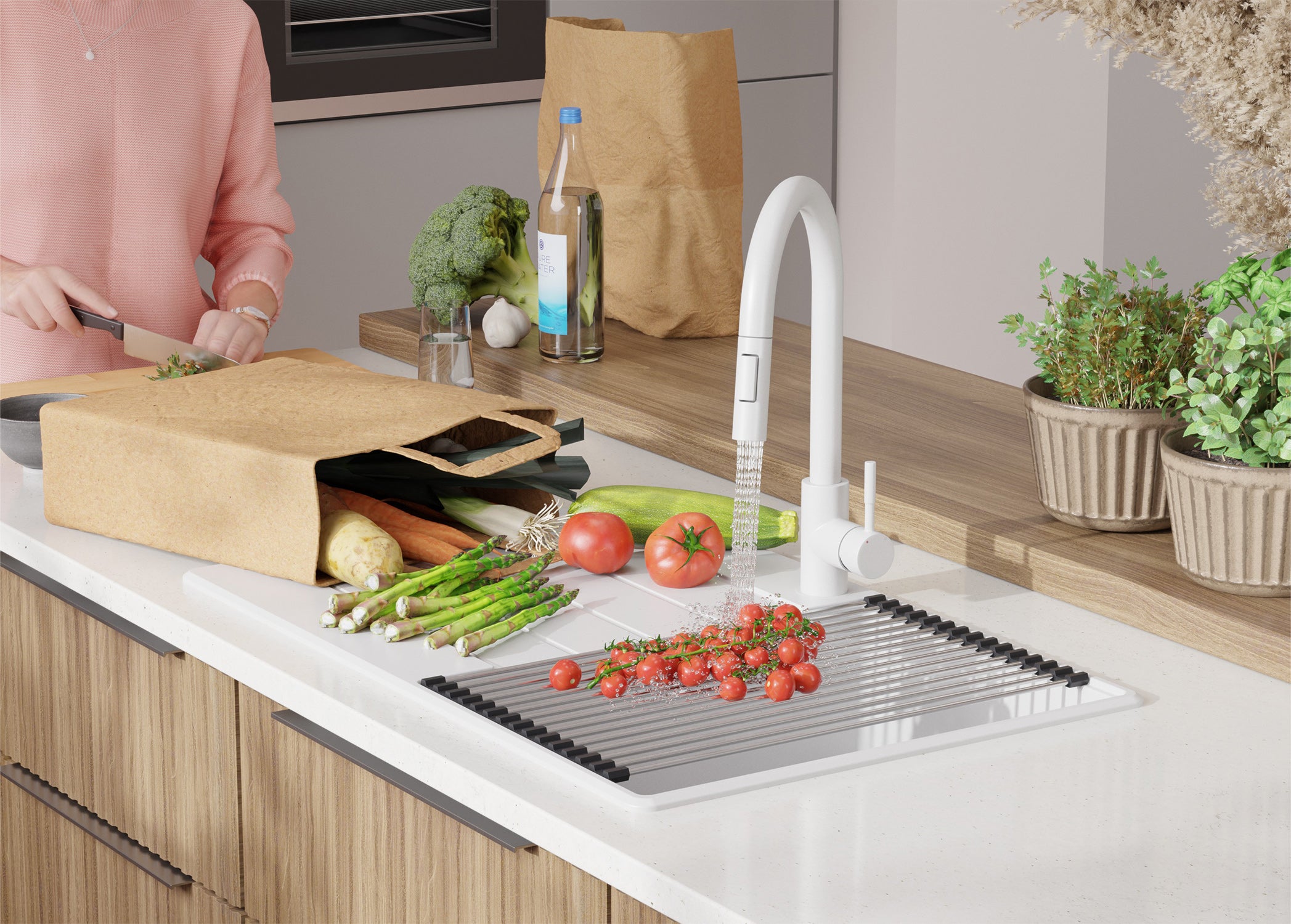 Lava-louça de pousar Branco 78x50cm, Pia de Cozinha 1 cuba + Kit de drenagem + Kit de acessórios, Pia em Granito em armários de 45cm PRIMAGRAN - 8