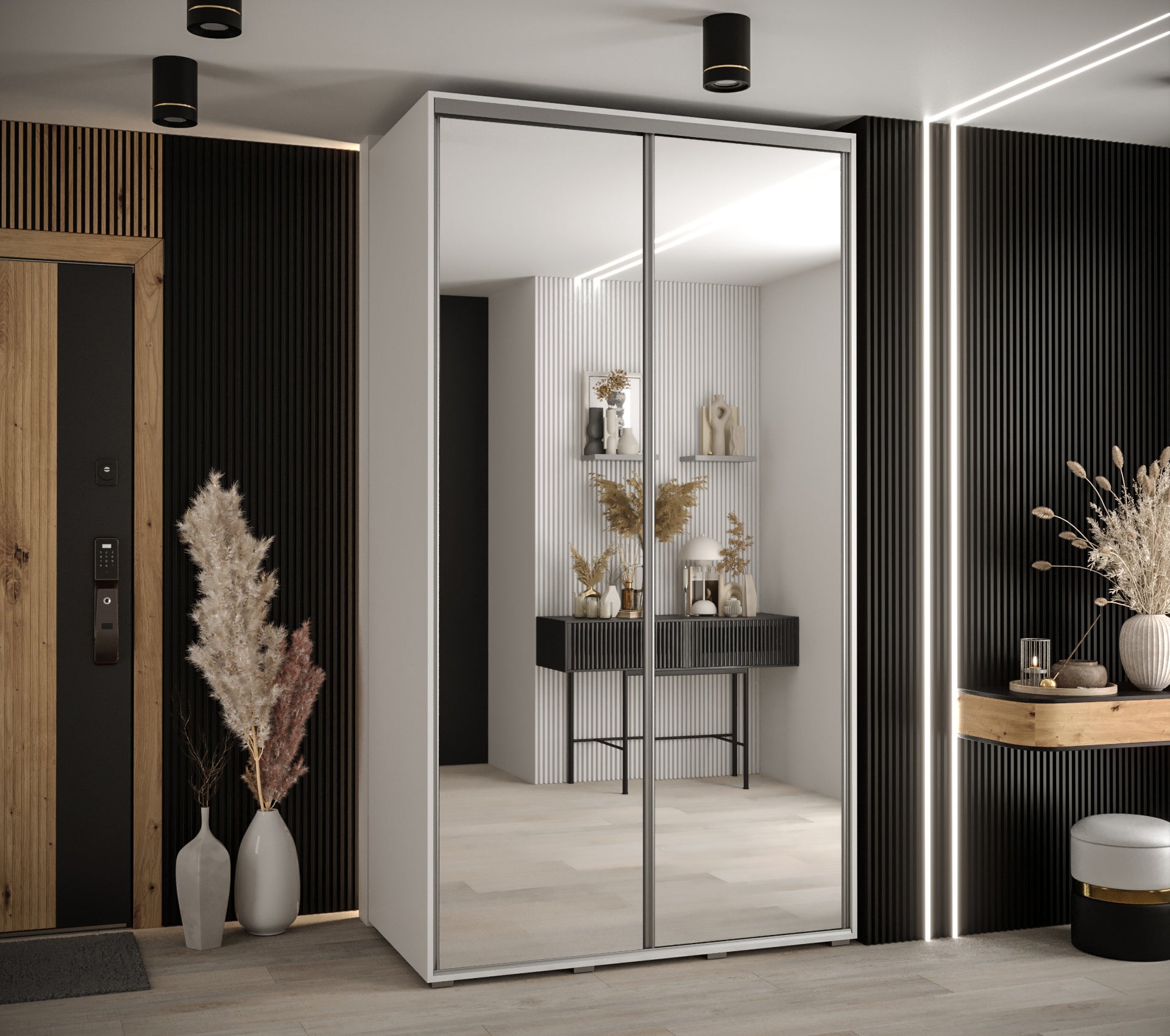Szafa przesuwna z lustrem wysoka Davos 2 130 x 60 x 235,2 cm biały + biały + u. srebrny - Abiks Meble - 2