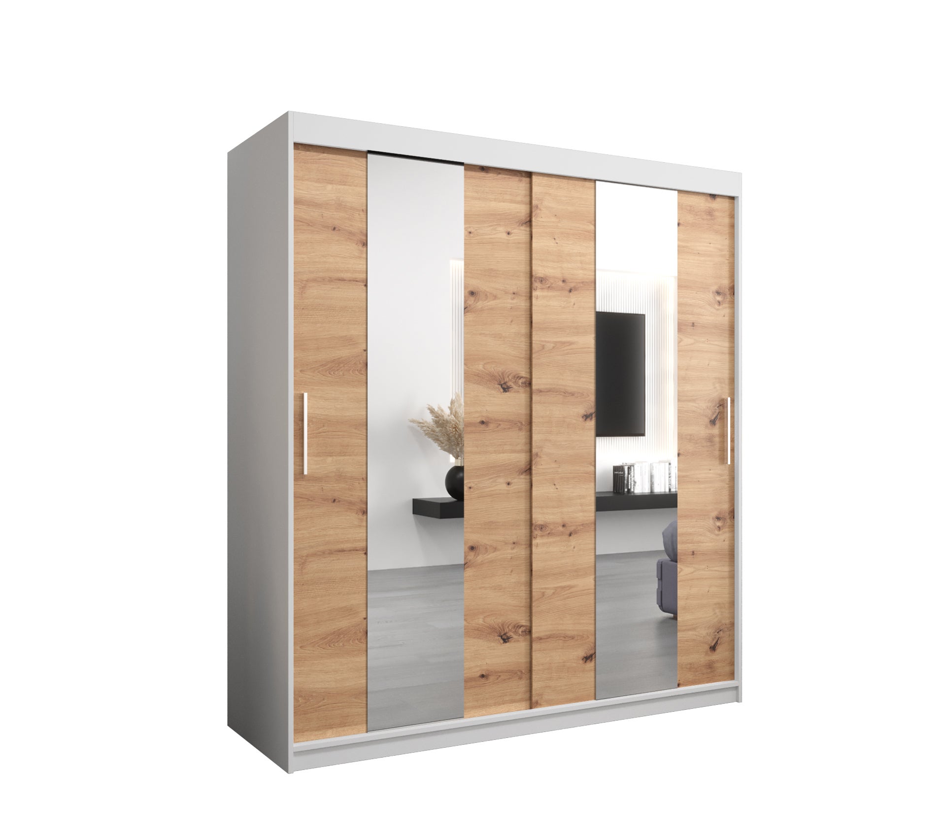 Szafa przesuwna garderoba POLE 180 x 62 x 200 cm Biały + Artisan - Abiks Meble