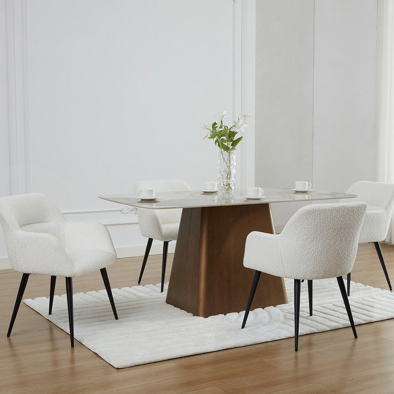 Zestaw 6 krzeseł z podłokietnikami z bukli i czarnego metalu - Biały - HEKA