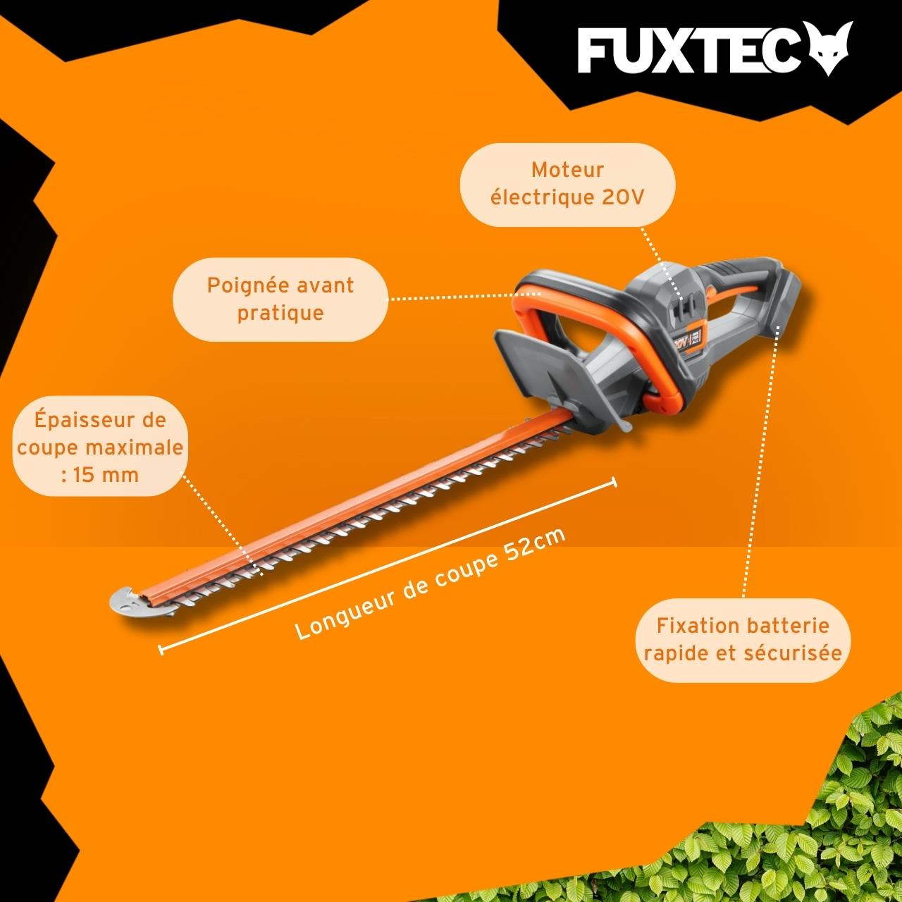 Tagliasiepi a batteria 20V FUXTEC FX-E1HS20 - kit incl. batteria e caricabatterie -lunghezza di taglio di 520mm per rami fino a 15mm - 6