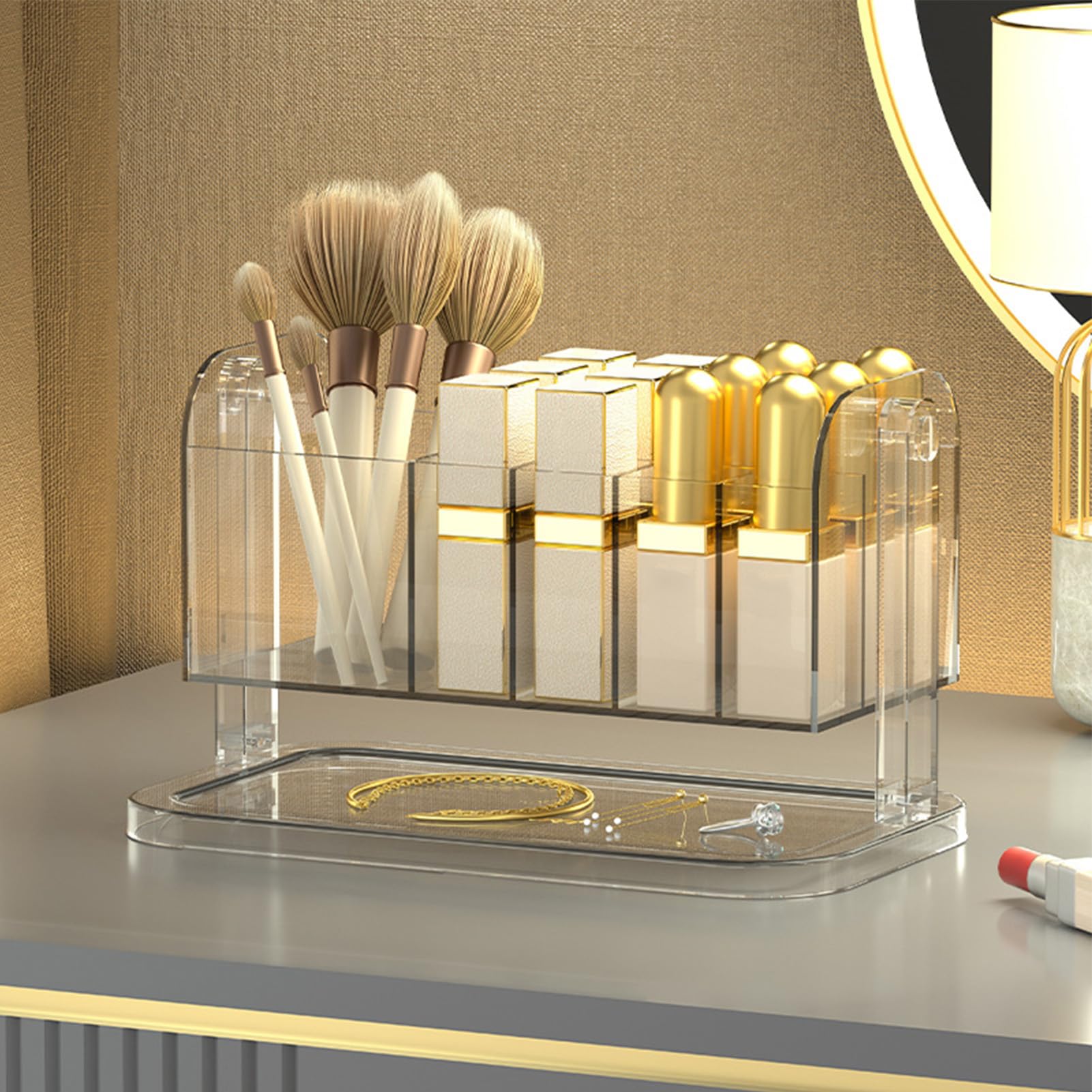 Boîte de rangement pour rouge à lèvres, support de maquillage rotatif amovible et transparent, organiseur de pinceaux, accessoires de beauté, - 3