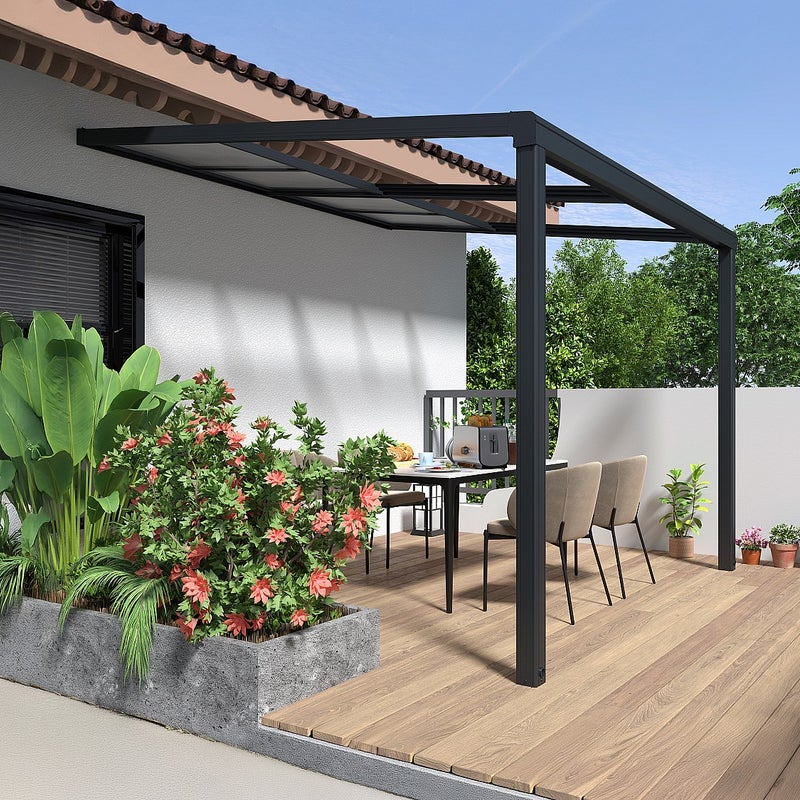 Pergola przyścienna z rozsuwanym dachem - 9 m² - antracytowy - IZEDA
