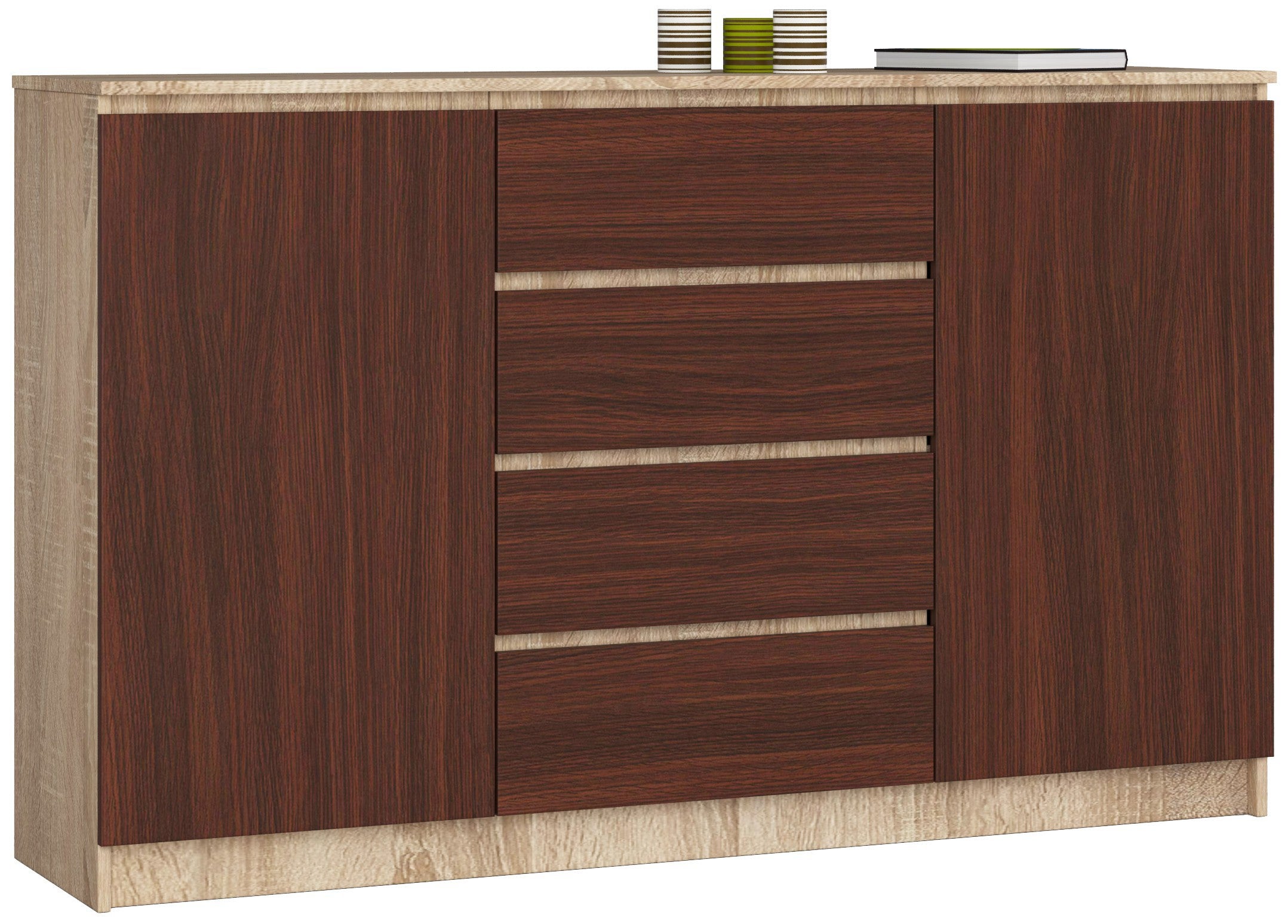 Komoda: 4 szuflady, 2 drzwi, 4 półki, dąb Sonoma | wenge, 160 x 99 x 40 cm