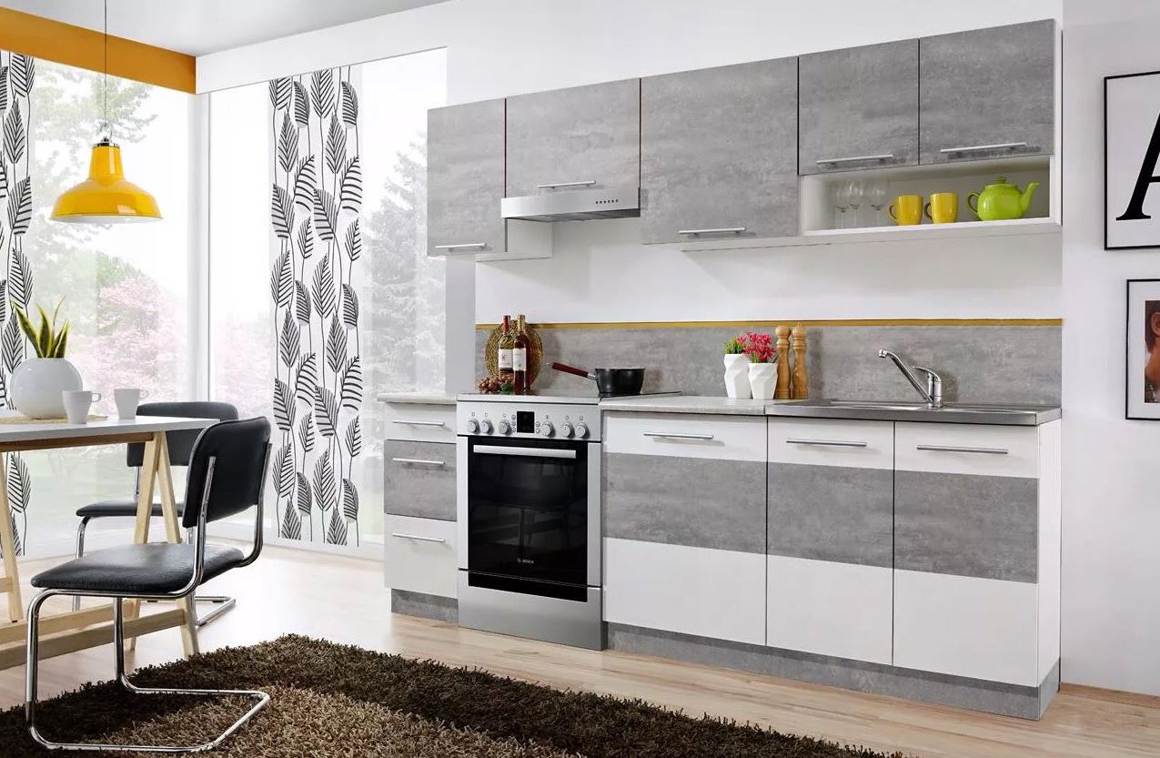 Cuisine LAX finition BETON et blanc mat 7 éléments 240 cm - 2
