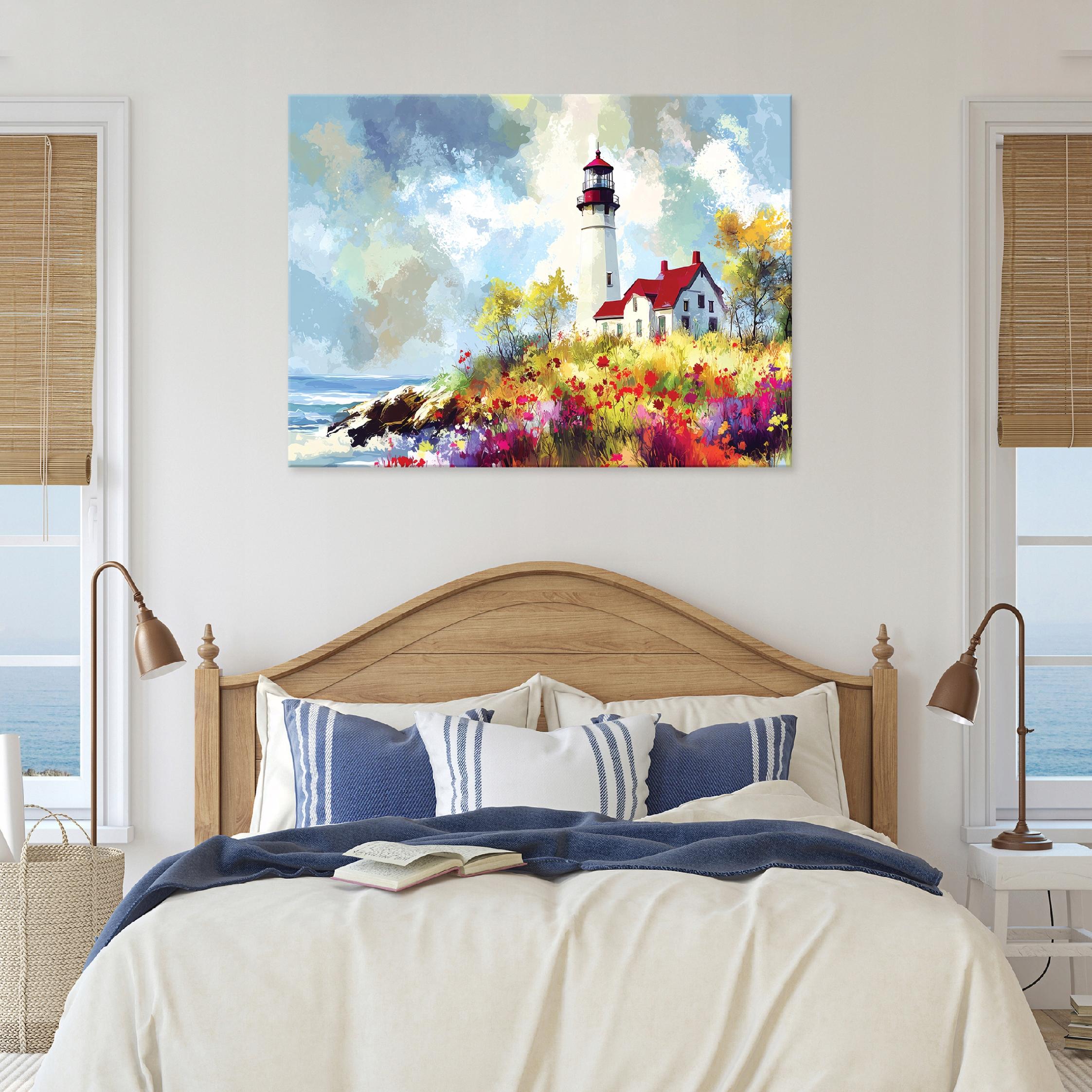 Tableau Décoration Murale Impression Sur Toile Phare Brun Mer - 100x70 cm - Tableau Décoration Murale Chambre et salon - 2