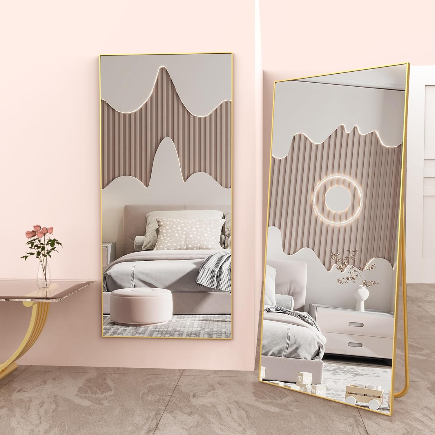 Miroir pleine longueur 165 x 60 cm, miroir sur pied, miroir sur pied avec cadre en alliage d'aluminium, miroir mural à cadre fin - 6