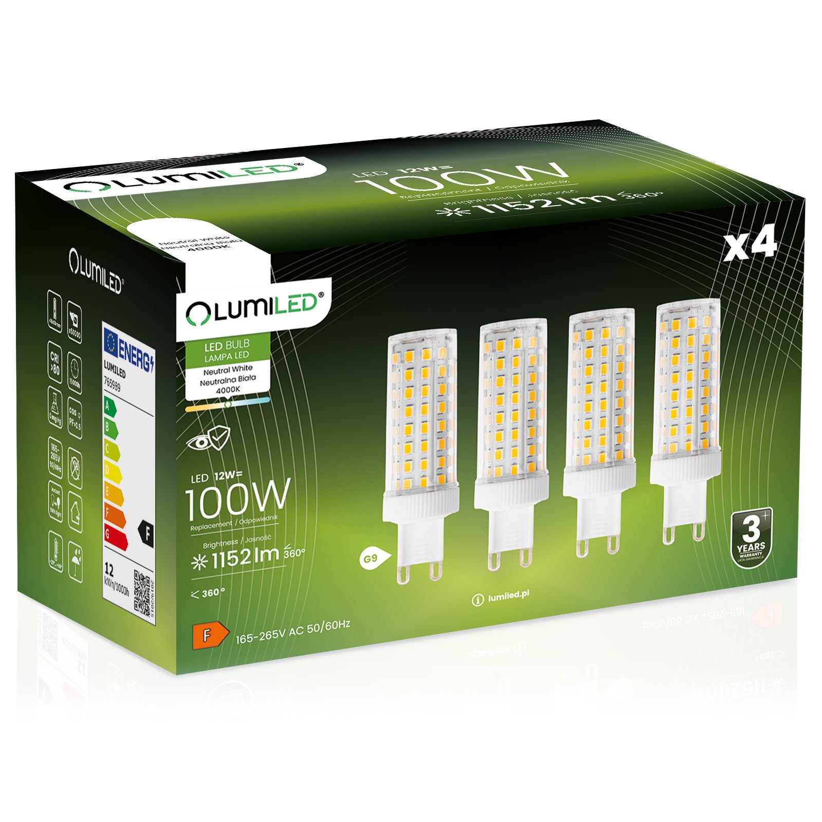 4x Żarówka Lumiled LED G9 Kapsułka 12W = 100W 1152lm 4000K Neutralna 360st