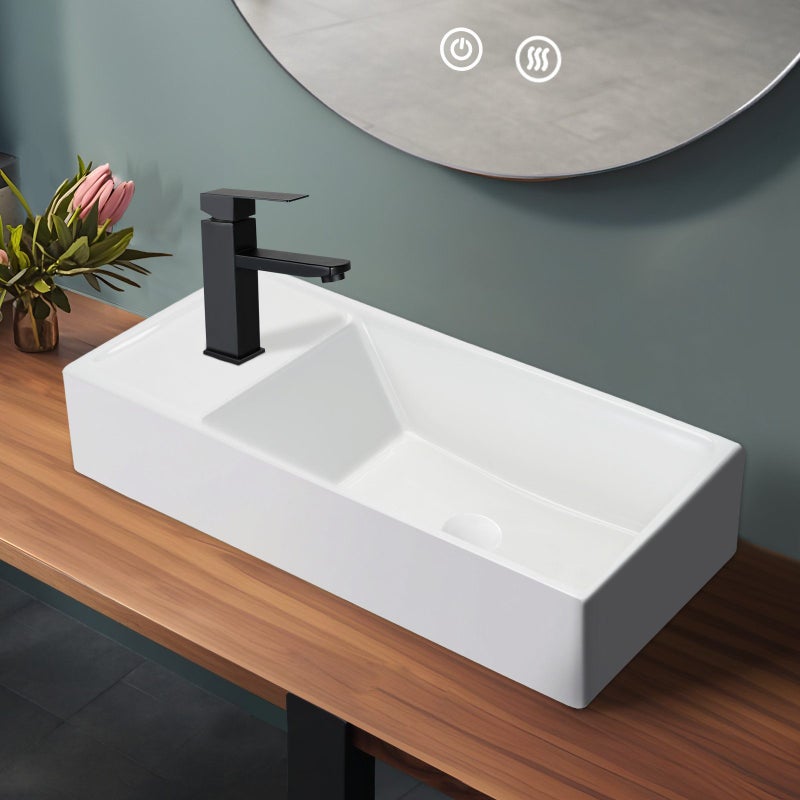 NETTLIFE Ceramic Countertop Bathroom Sink - Umywalka kwadratowa